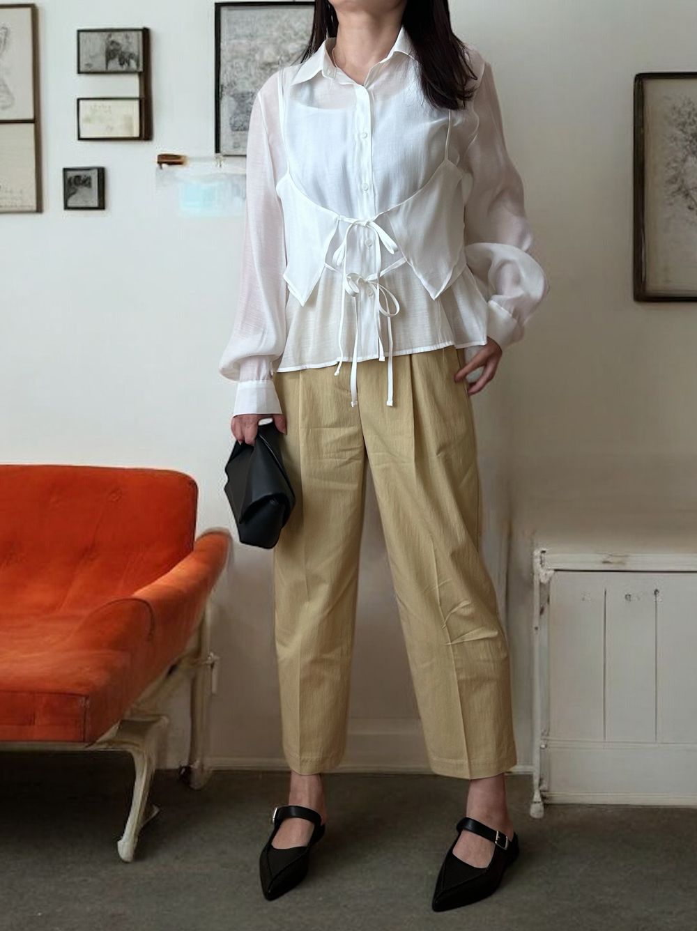 Nylon croped テーパードパンツ