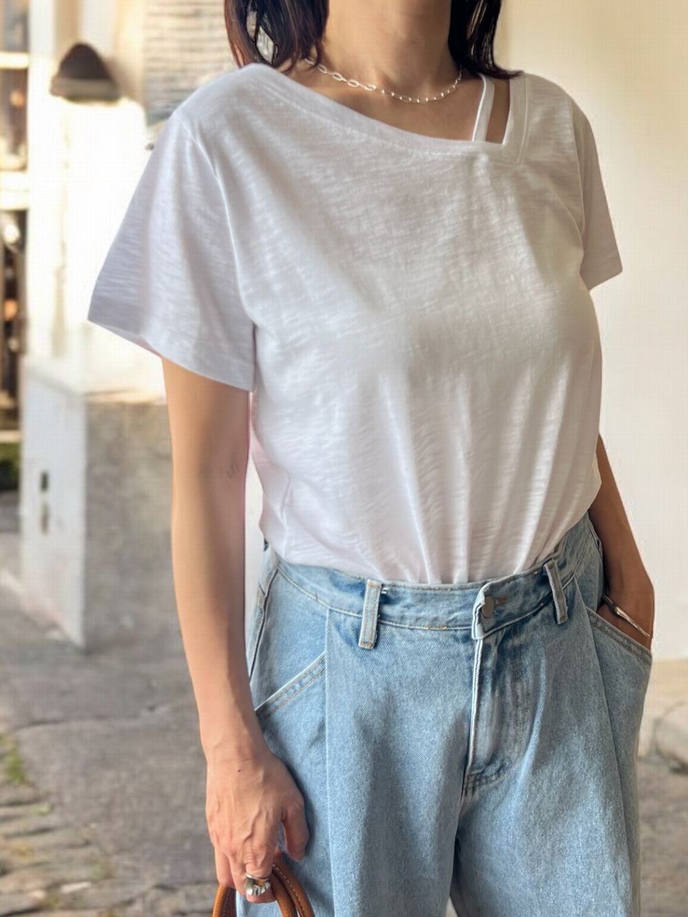 Side one strap メランジTシャツ