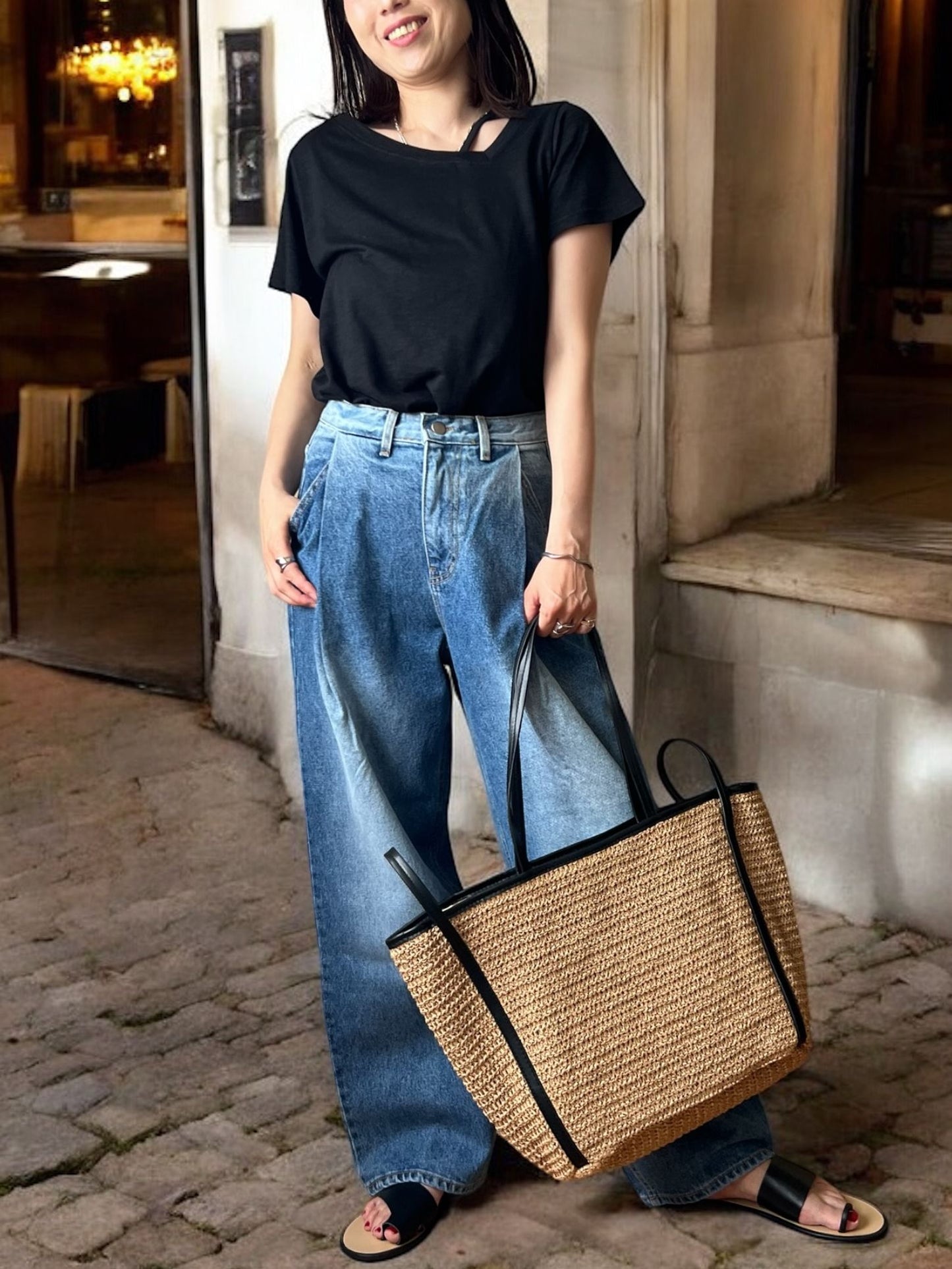 Side one strap メランジTシャツ