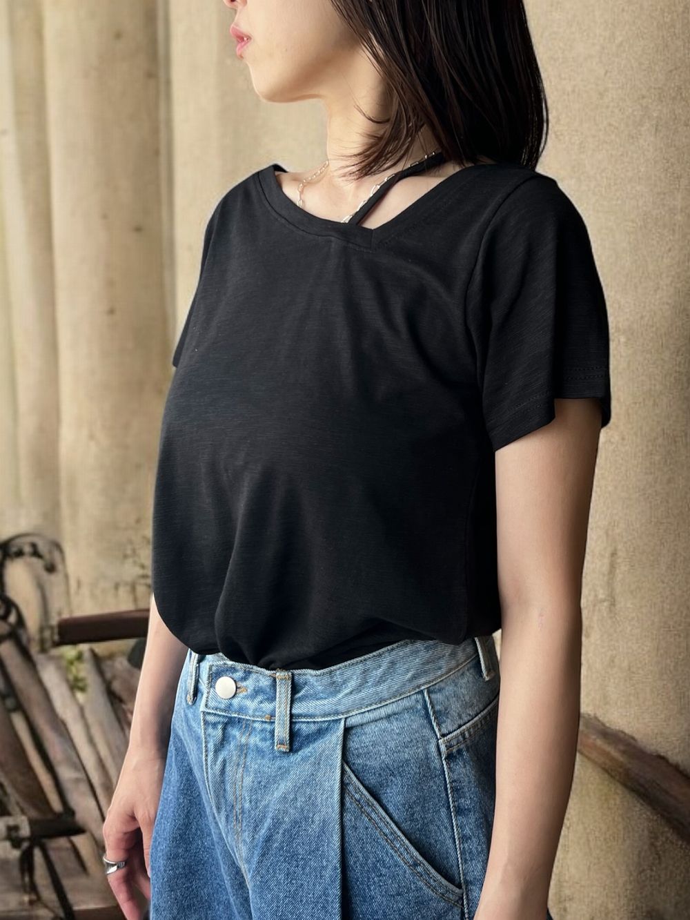 Side one strap メランジTシャツ