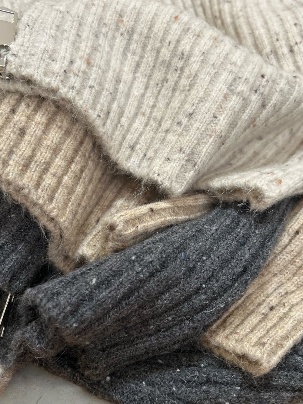 Melange rib Wジップアップカーディガン