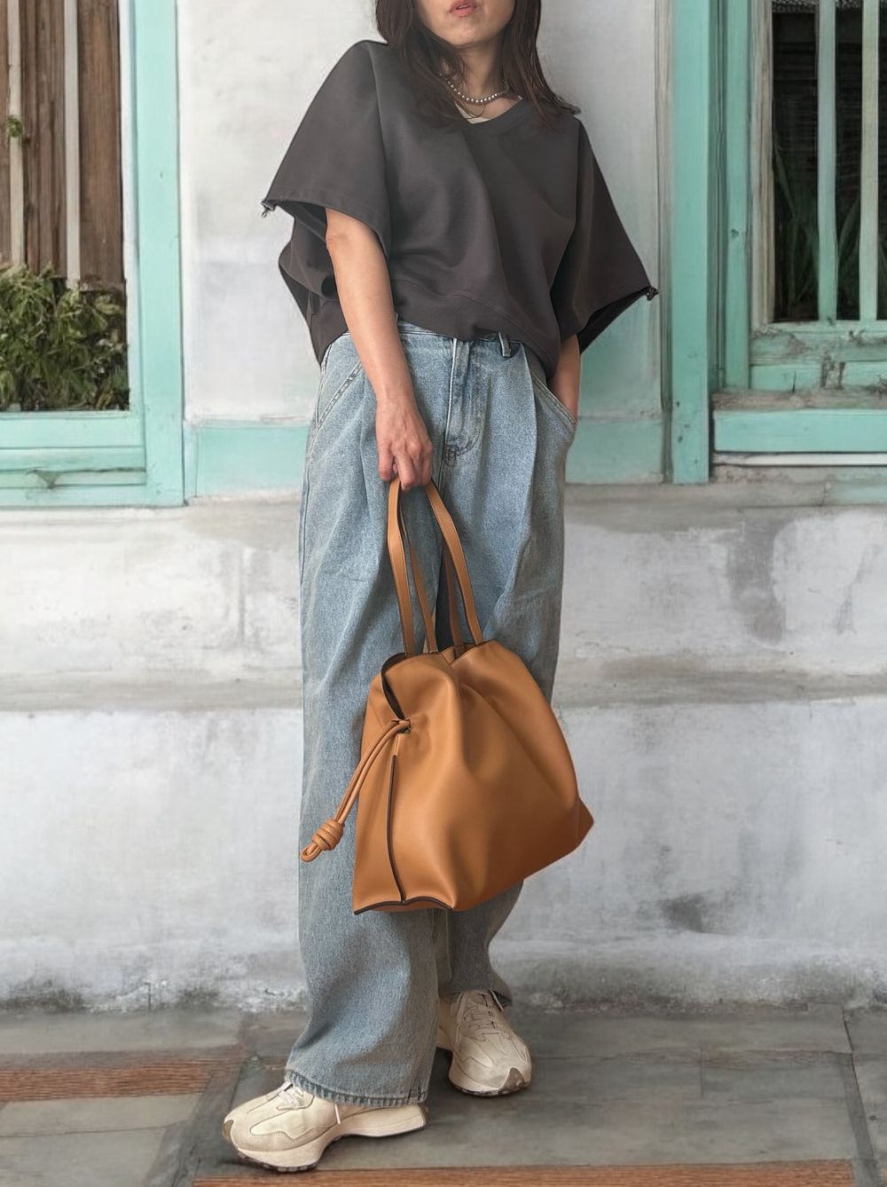 Drawstringsh short sleeve Vネックトップス