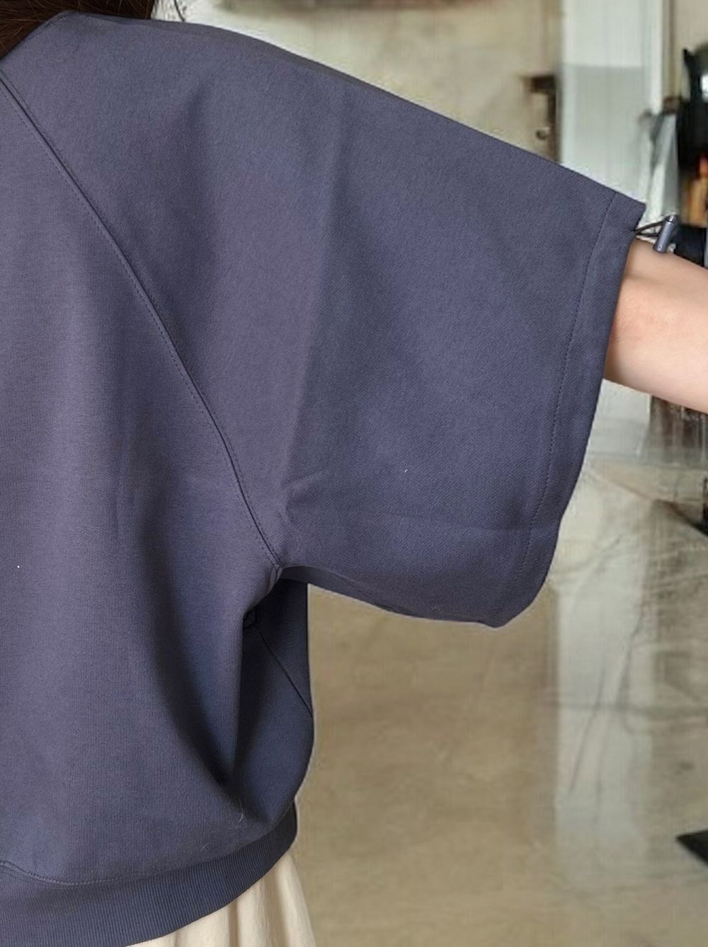 Drawstringsh short sleeve Vネックトップス