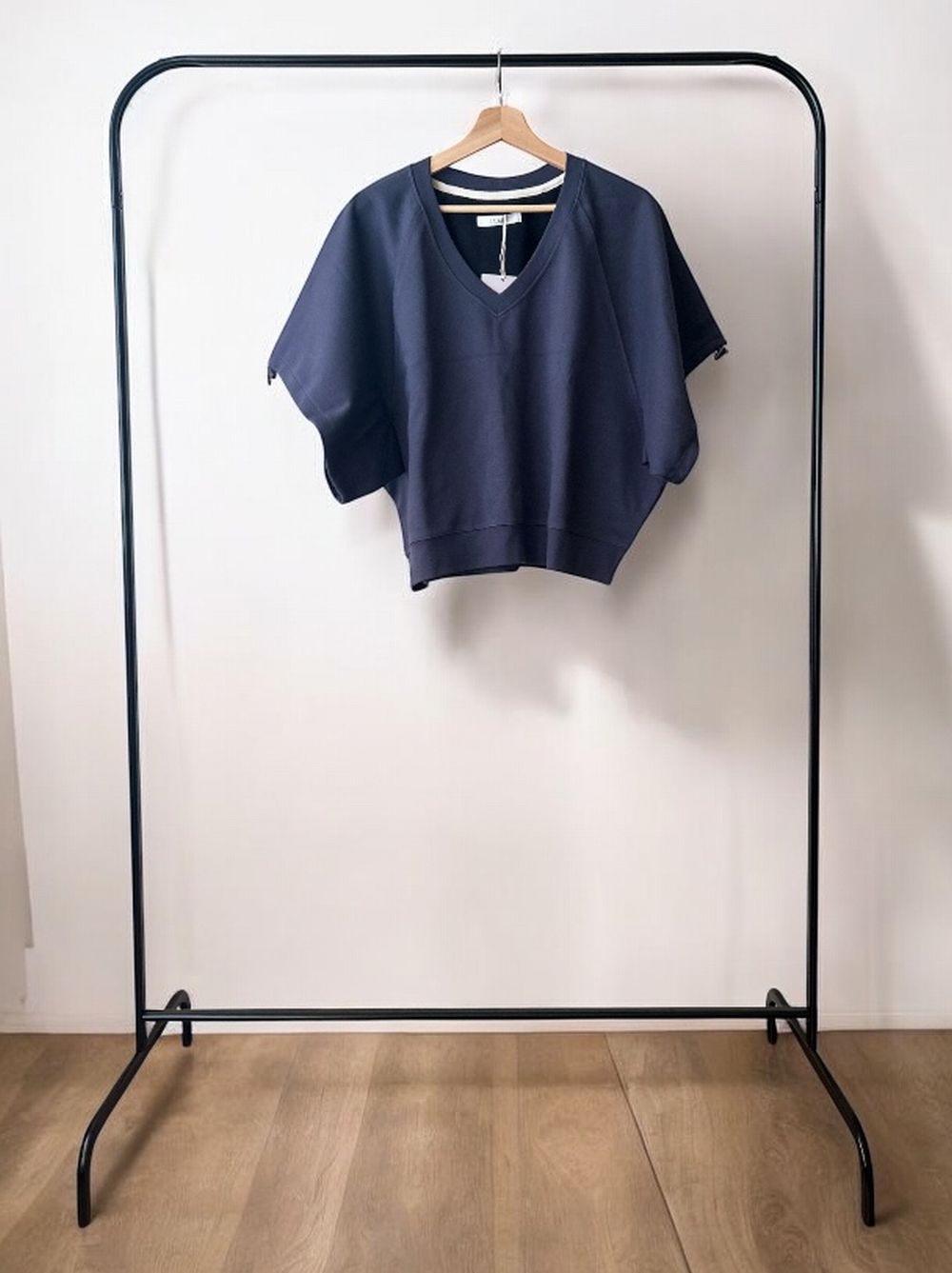 Drawstringsh short sleeve Vネックトップス