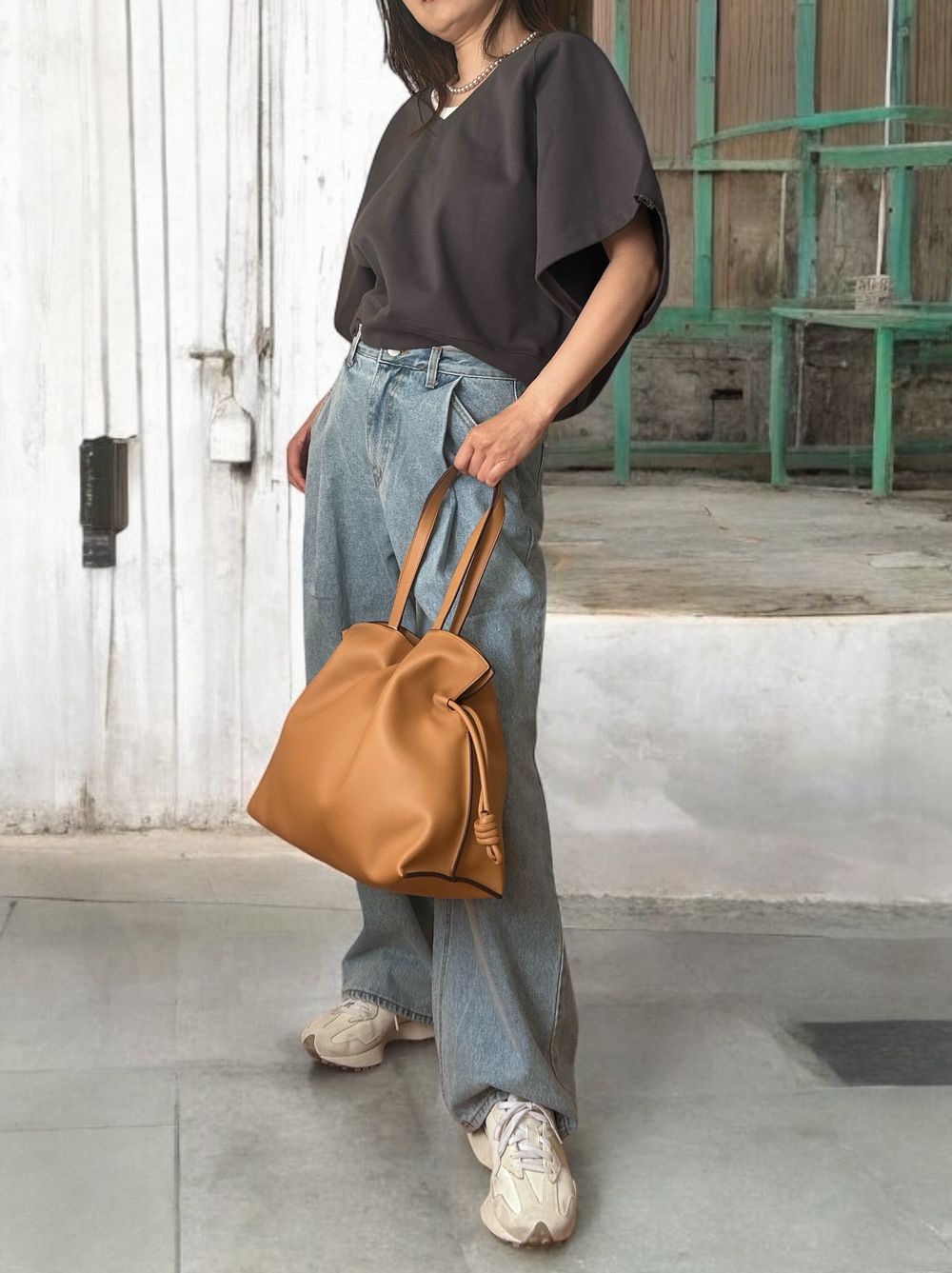 Drawstringsh short sleeve Vネックトップス