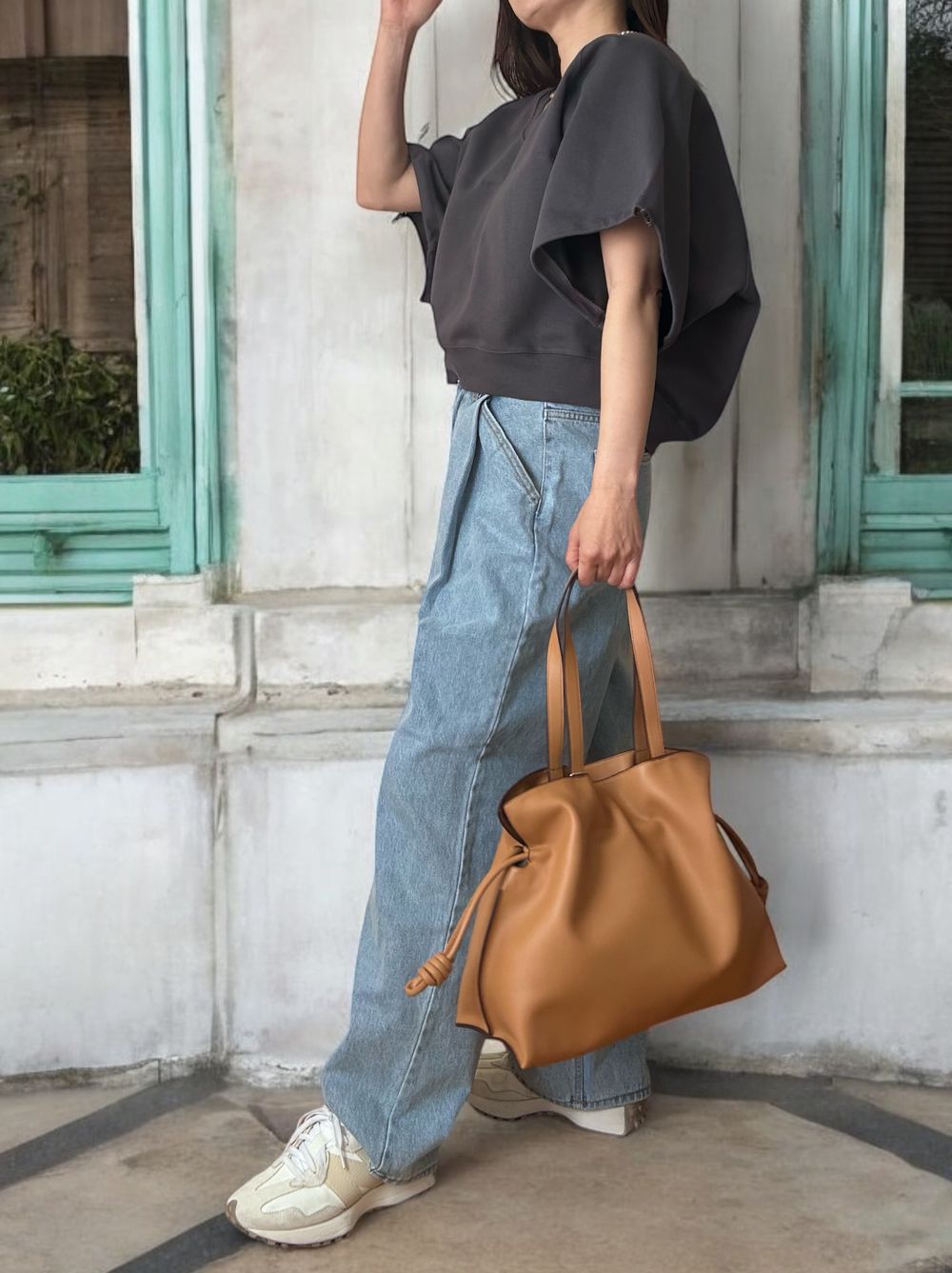 Drawstringsh short sleeve Vネックトップス