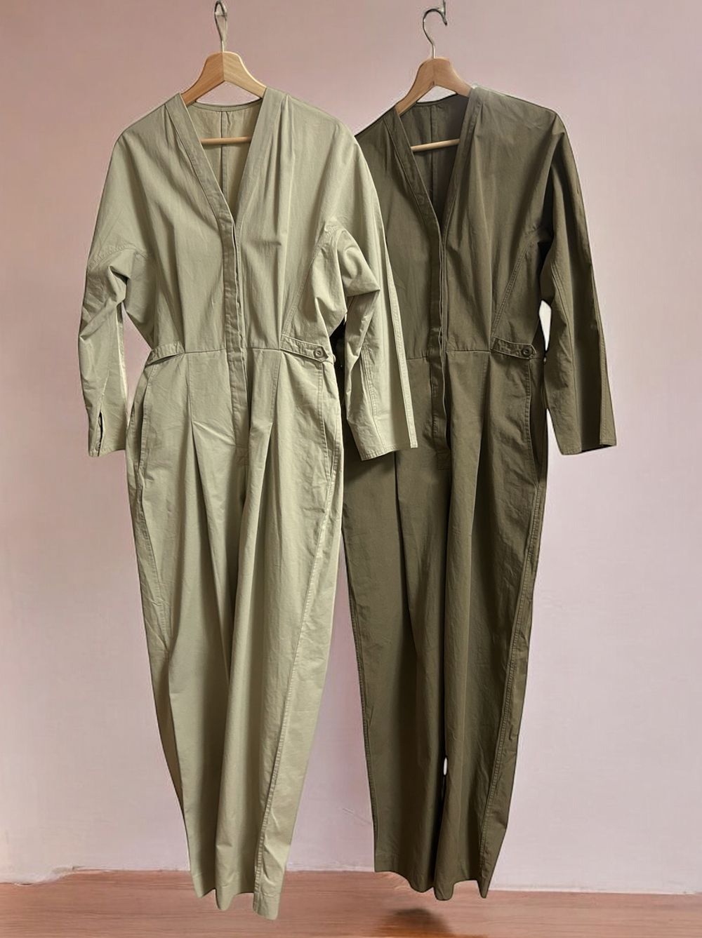 Front fly button V-neck オールインワン