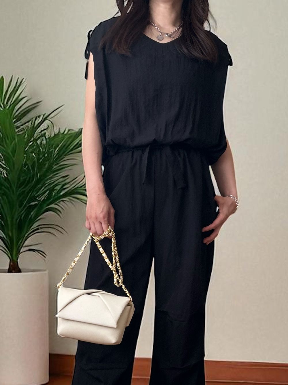 Drawstring shoulder エアリーシフォントップス