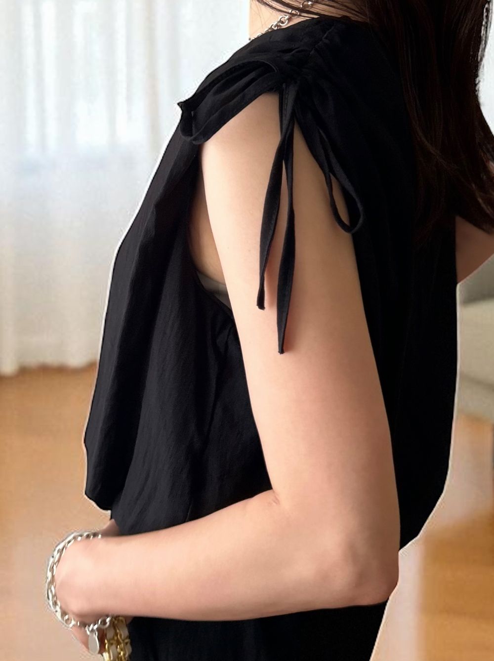Drawstring shoulder エアリーシフォントップス