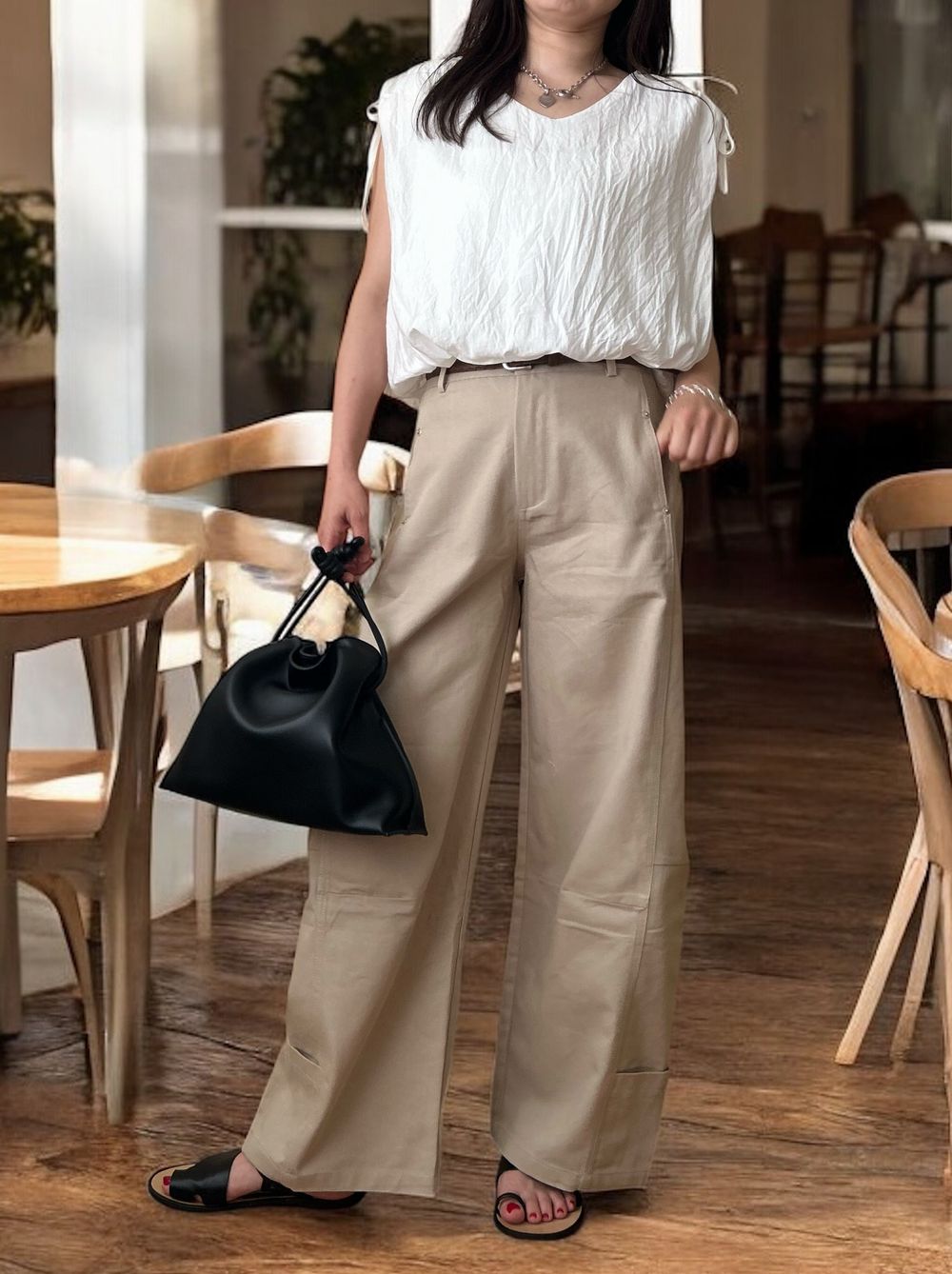 Drawstring shoulder エアリーシフォントップス