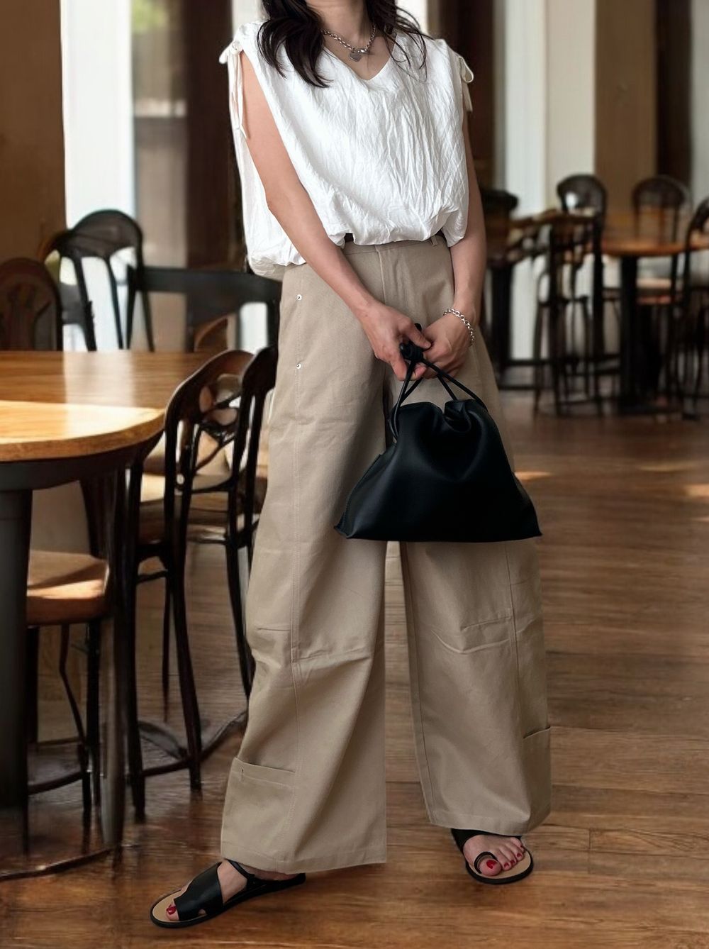 Drawstring shoulder エアリーシフォントップス
