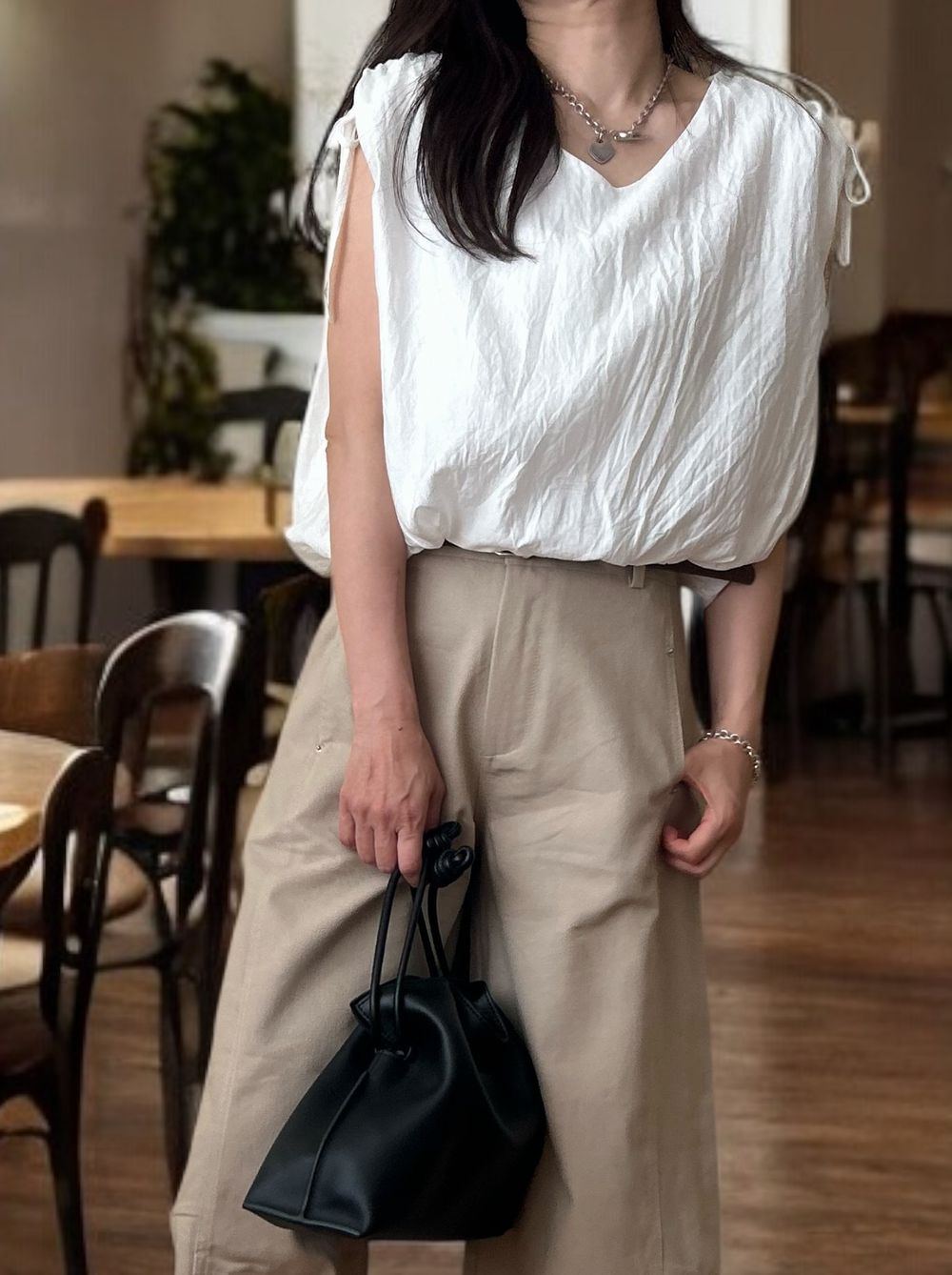 Drawstring shoulder エアリーシフォントップス