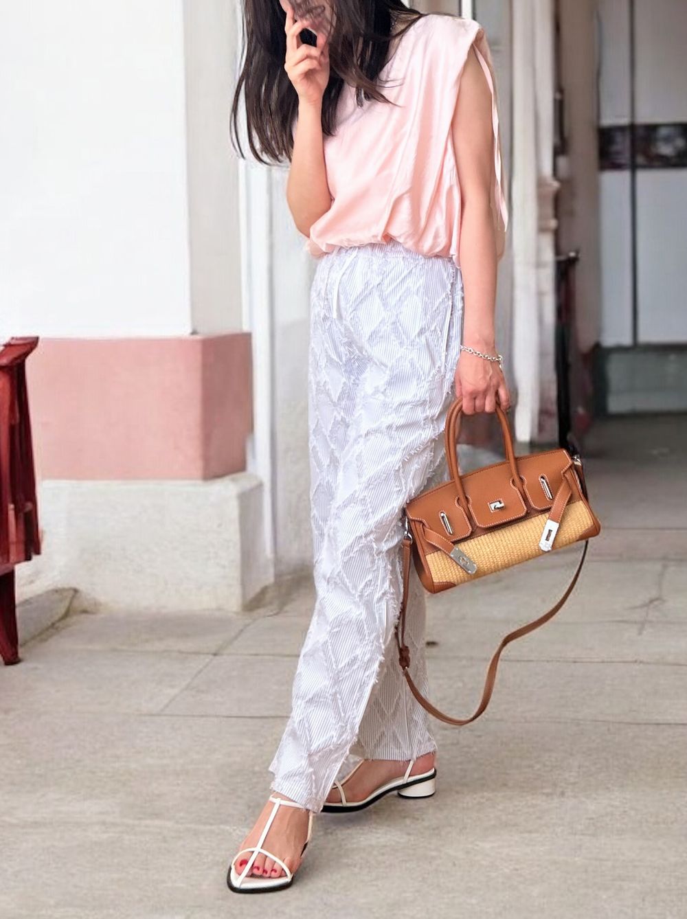 Drawstring shoulder エアリーシフォントップス