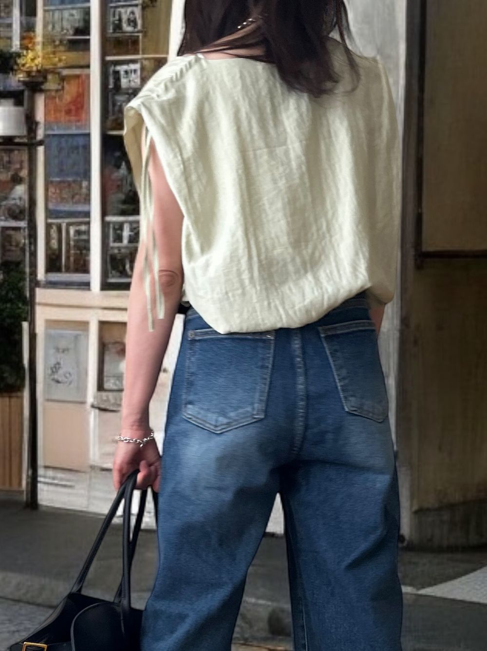 Drawstring shoulder エアリーシフォントップス