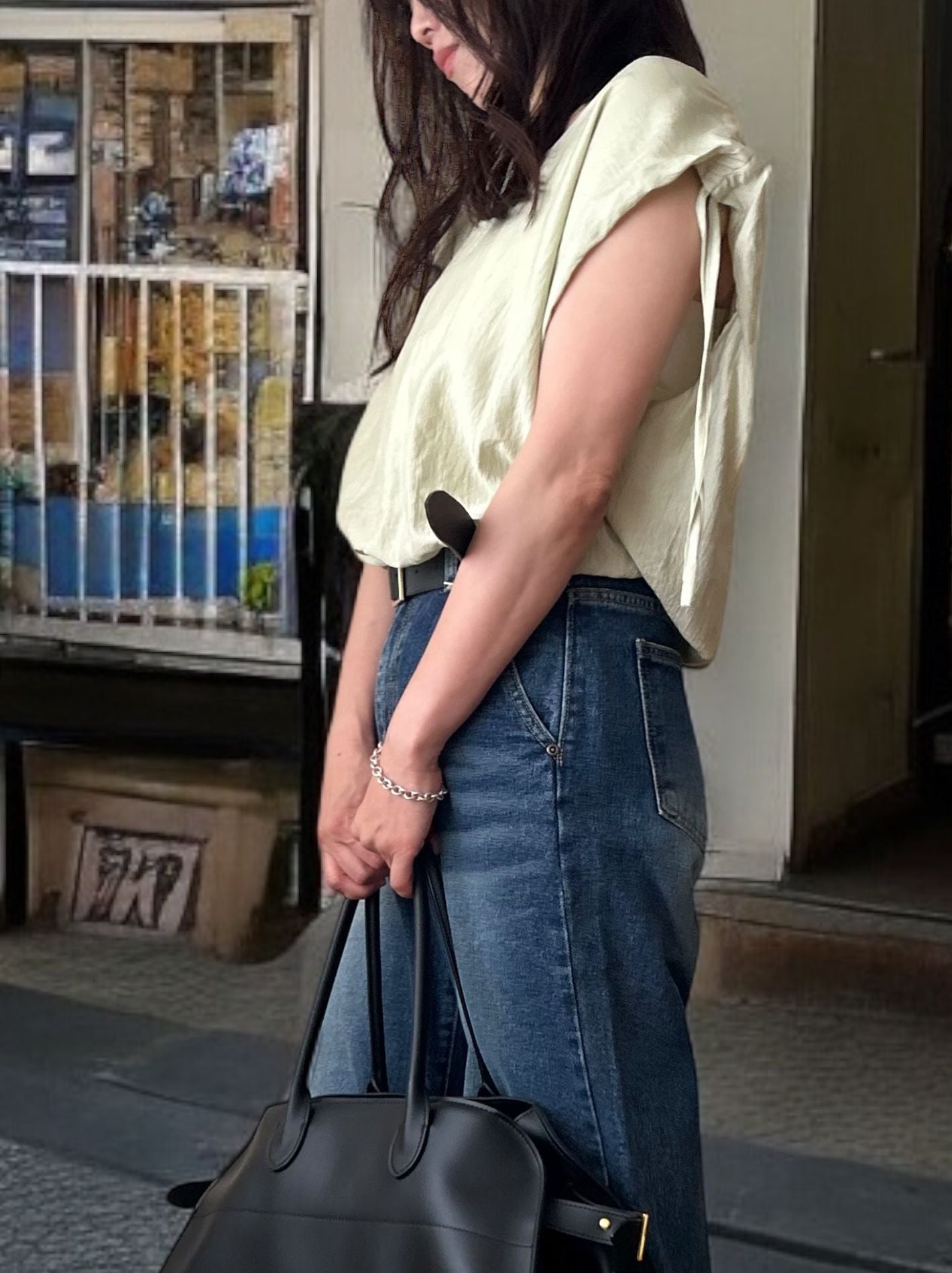 Drawstring shoulder エアリーシフォントップス