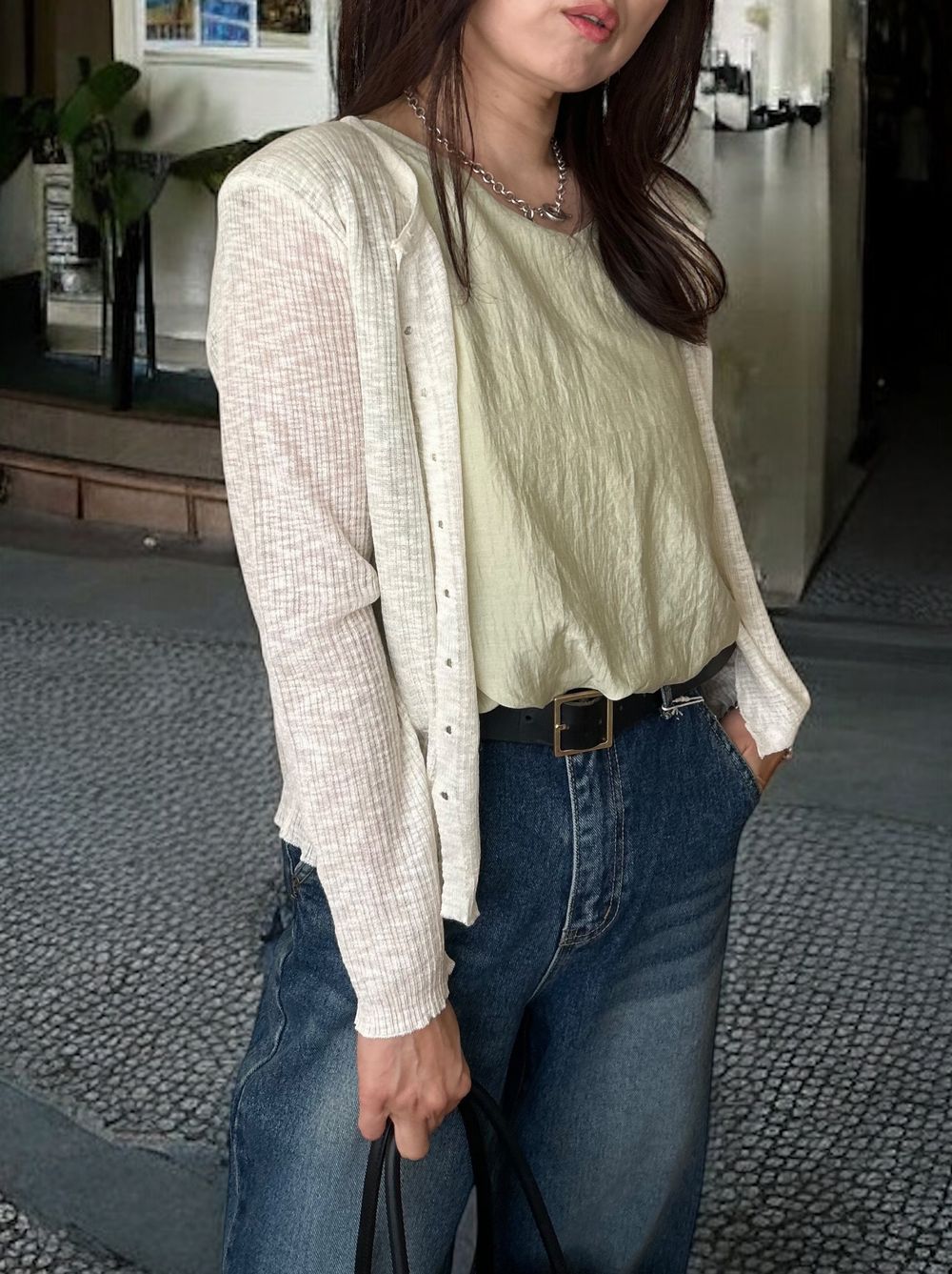 Drawstring shoulder エアリーシフォントップス