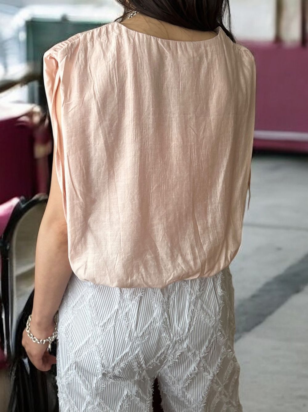 Drawstring shoulder エアリーシフォントップス