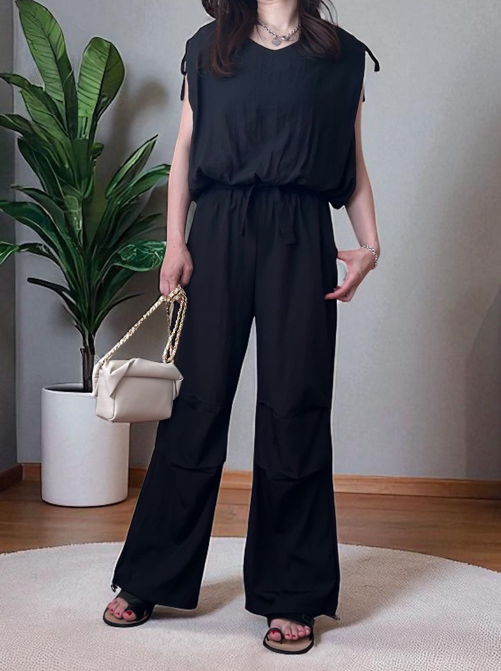 Drawstring shoulder エアリーシフォントップス