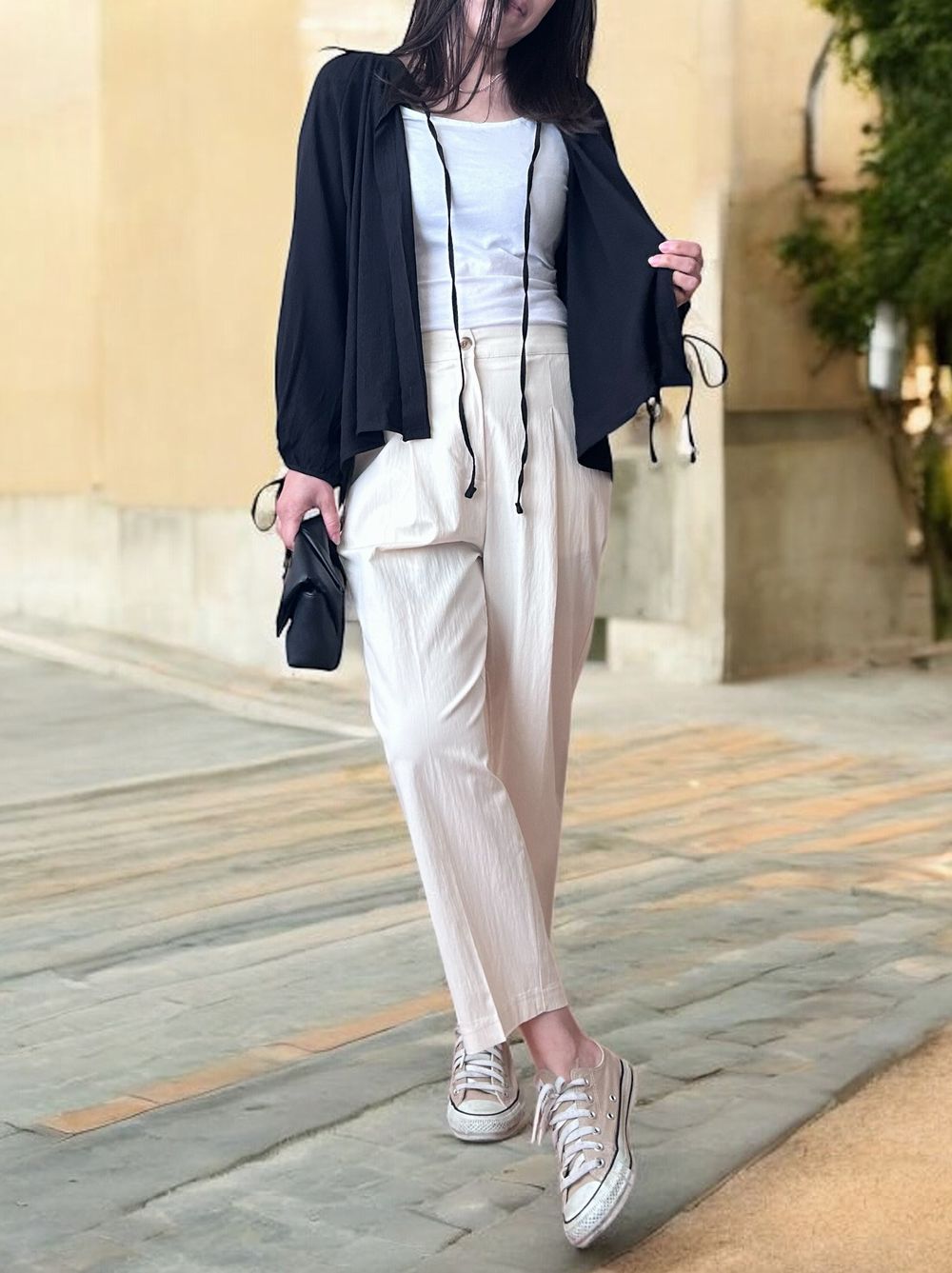 Sheer pleats ボウタイブラウス