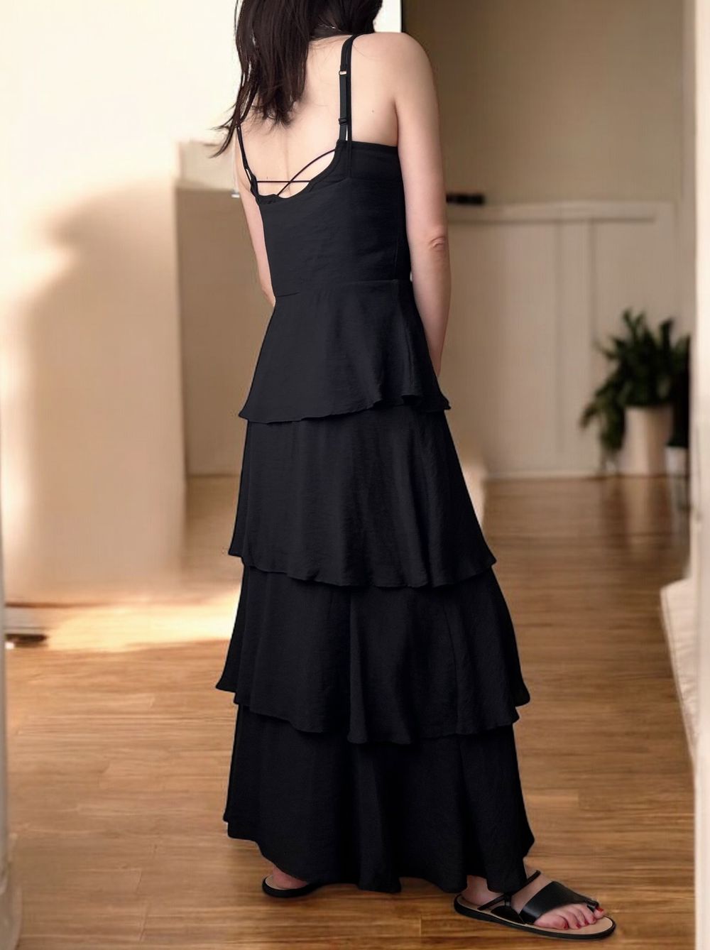 Thin strap cami ティアードマキシワンピース