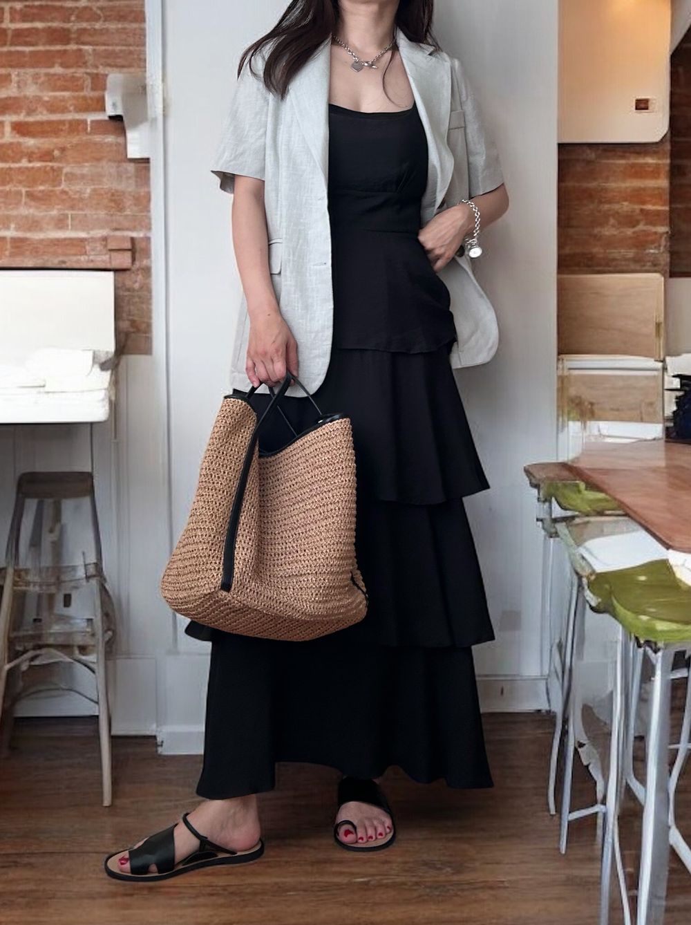 Thin strap cami ティアードマキシワンピース