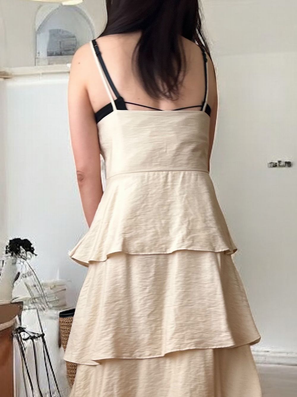 Thin strap cami ティアードマキシワンピース