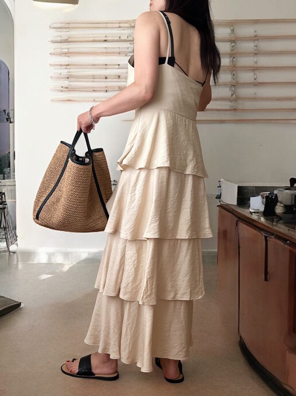 Thin strap cami ティアードマキシワンピース