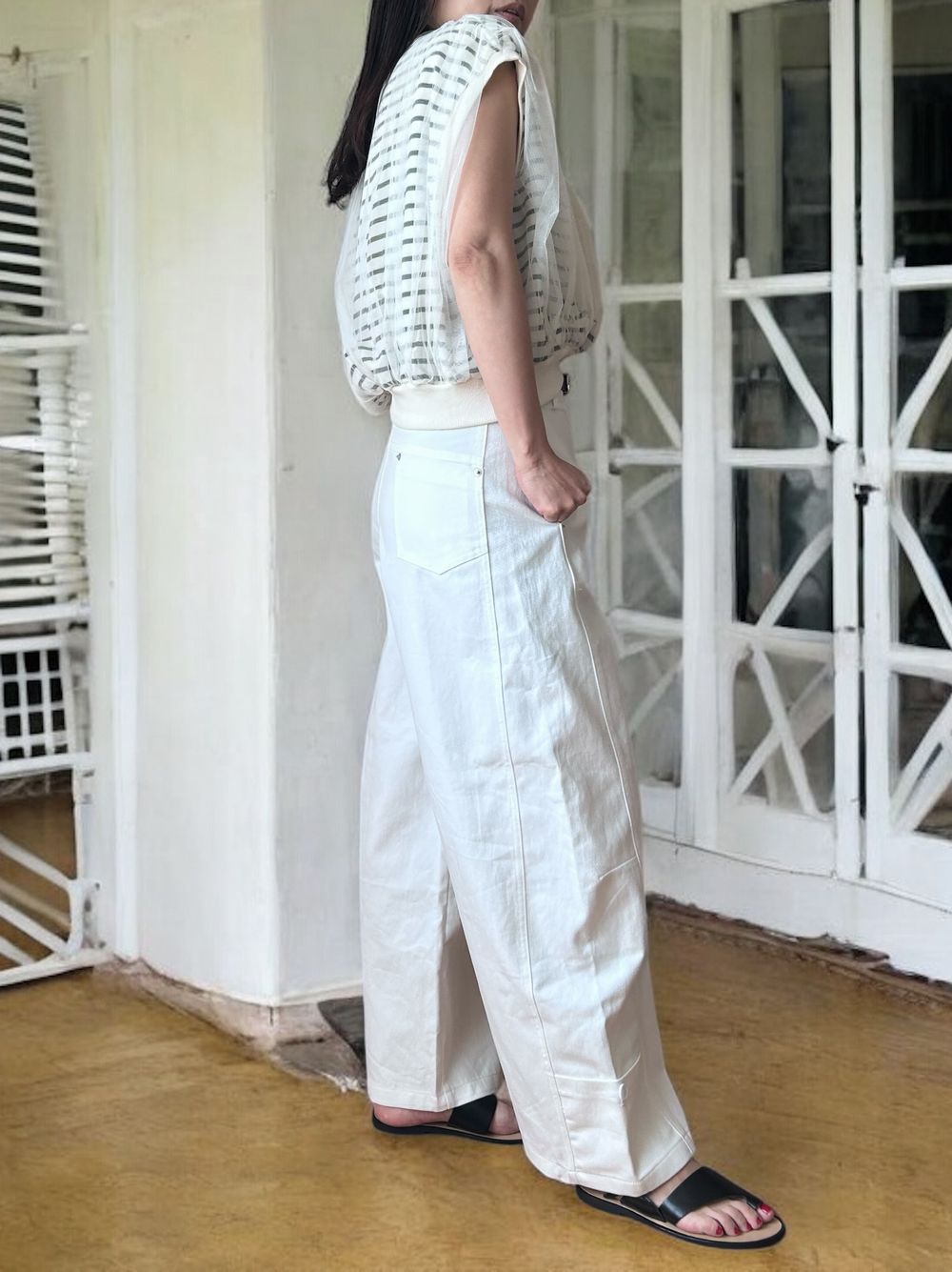 Mesh layered クルーネックトップス