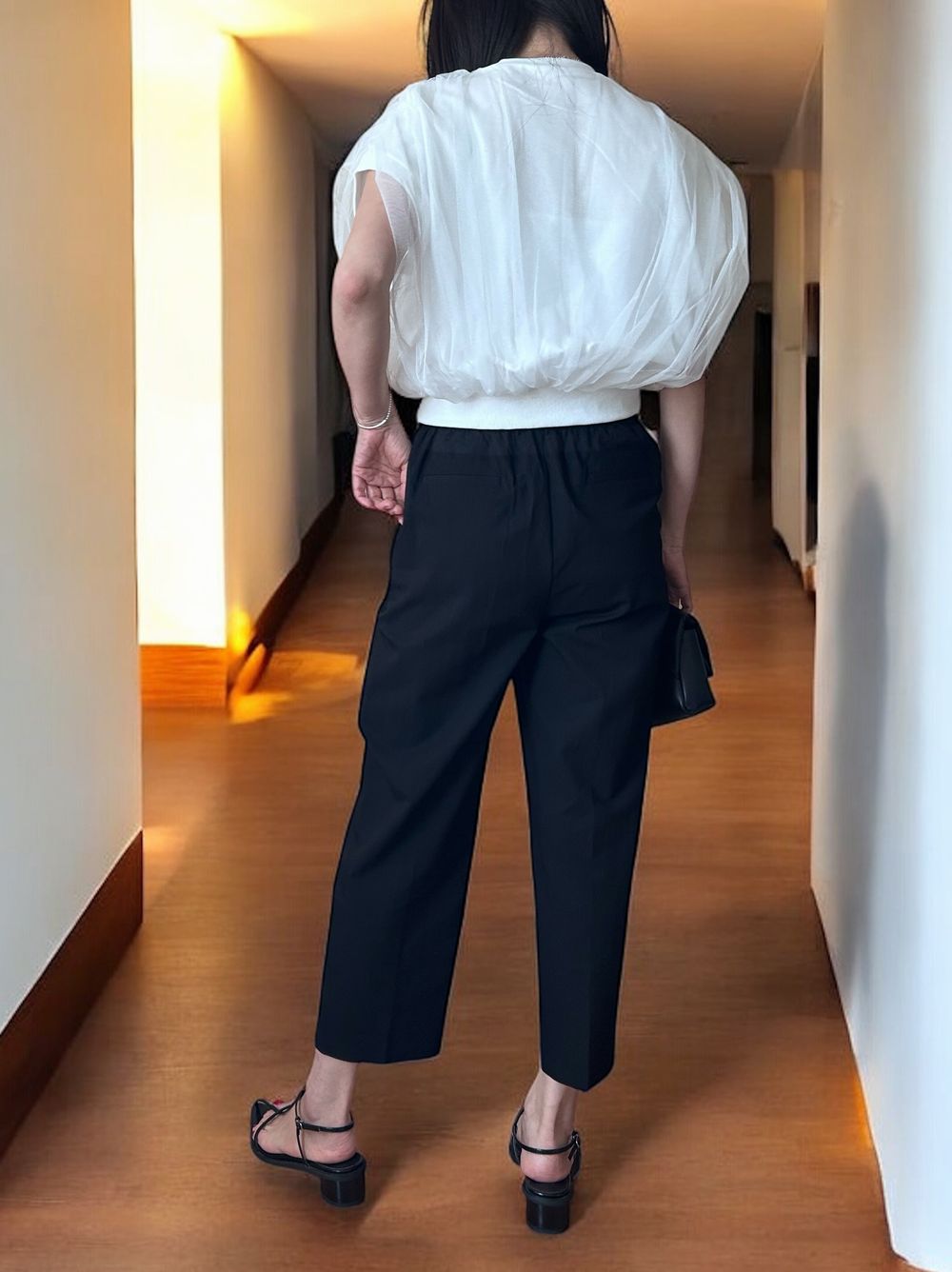 Mesh layered クルーネックトップス