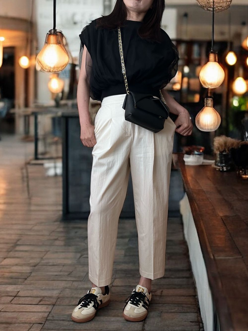 Mesh layered クルーネックトップス