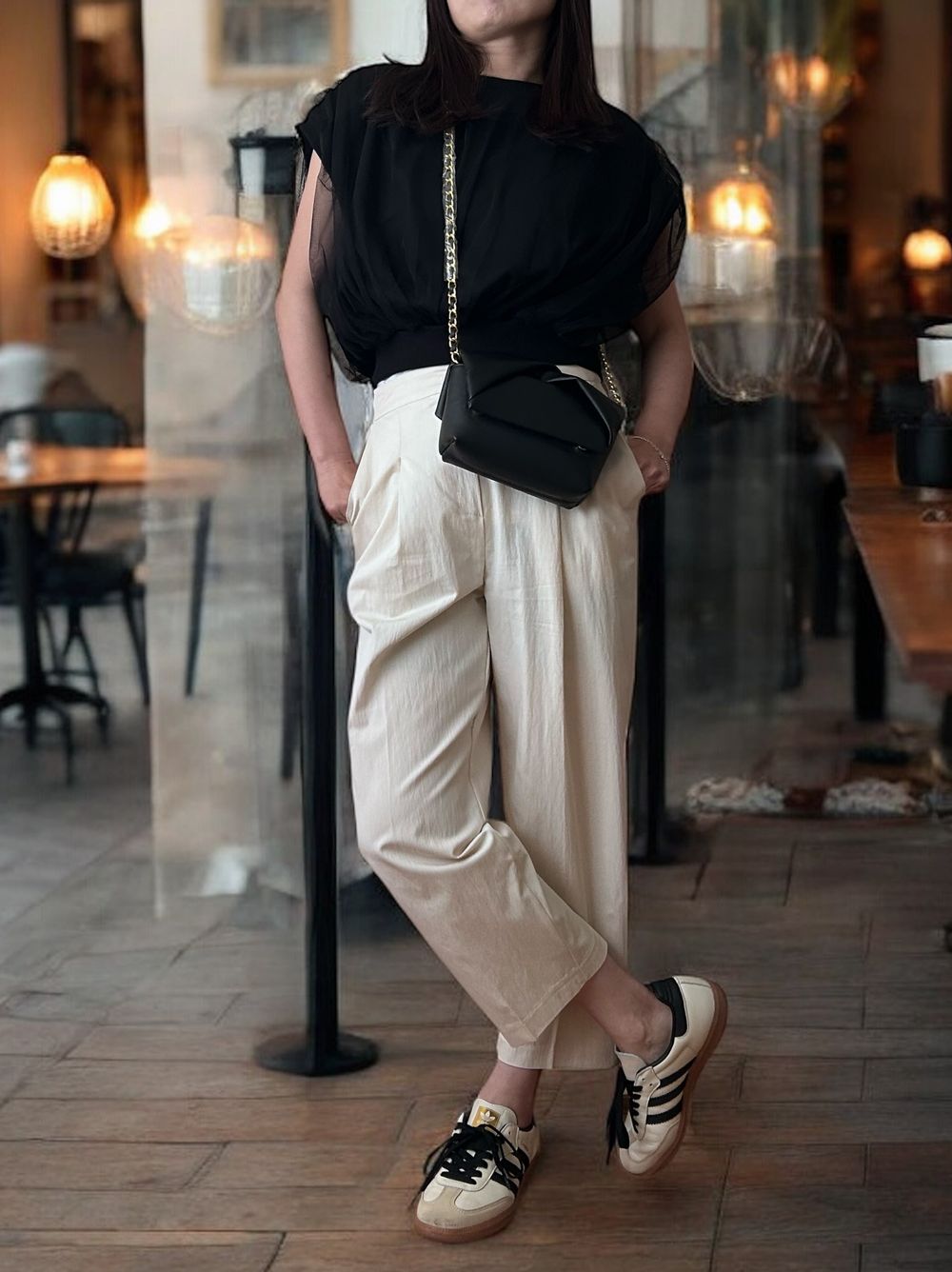 Mesh layered クルーネックトップス