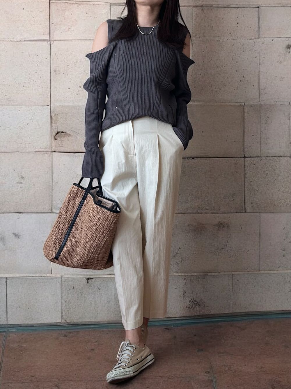 2way Open shoulder ダメージサマーニット