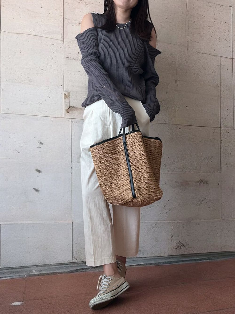2way Open shoulder ダメージサマーニット
