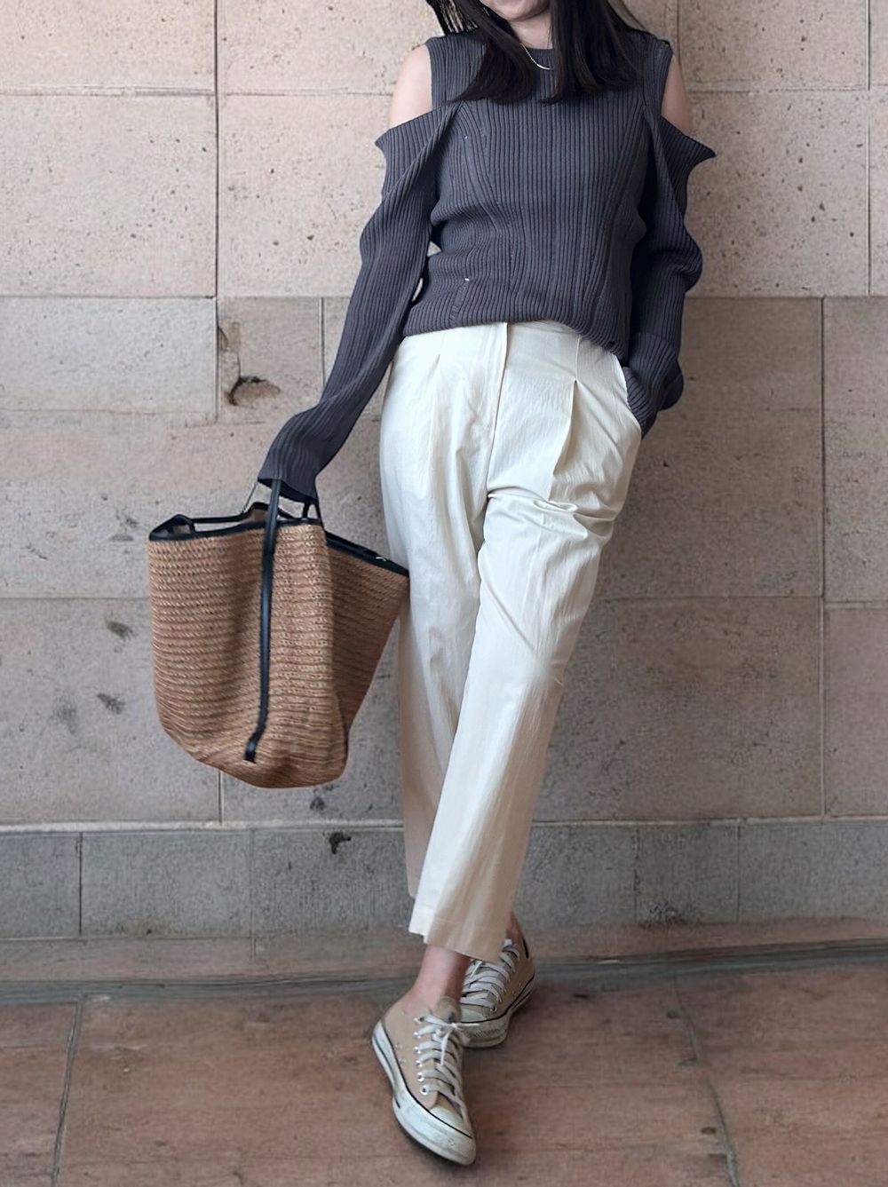 2way Open shoulder ダメージサマーニット