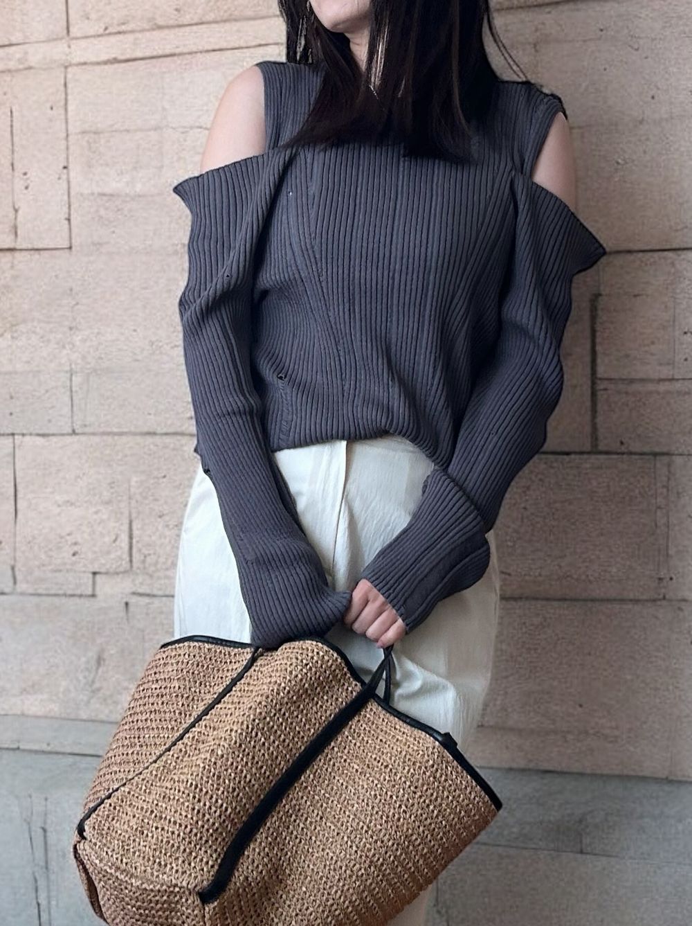 2way Open shoulder ダメージサマーニット