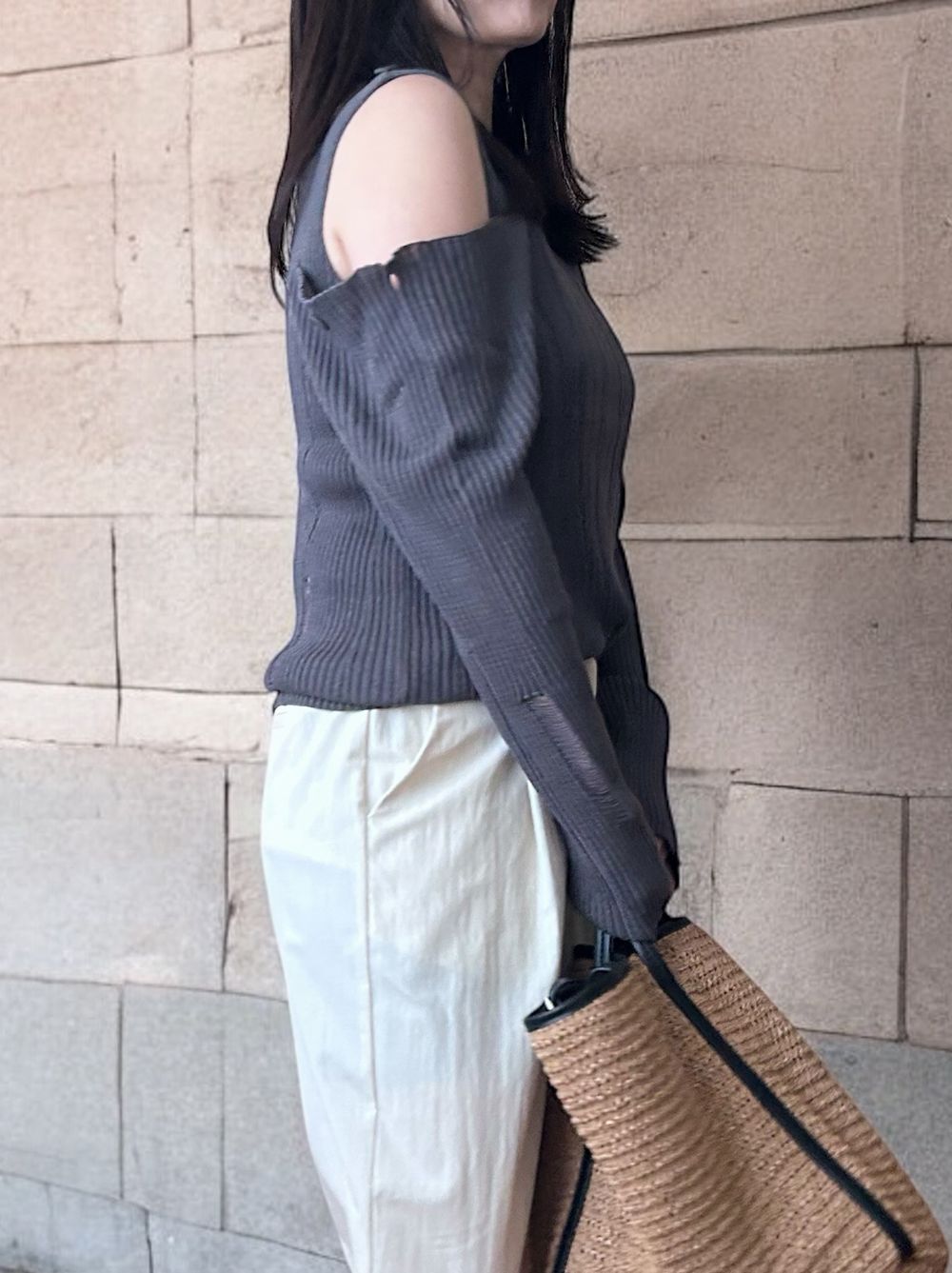 2way Open shoulder ダメージサマーニット