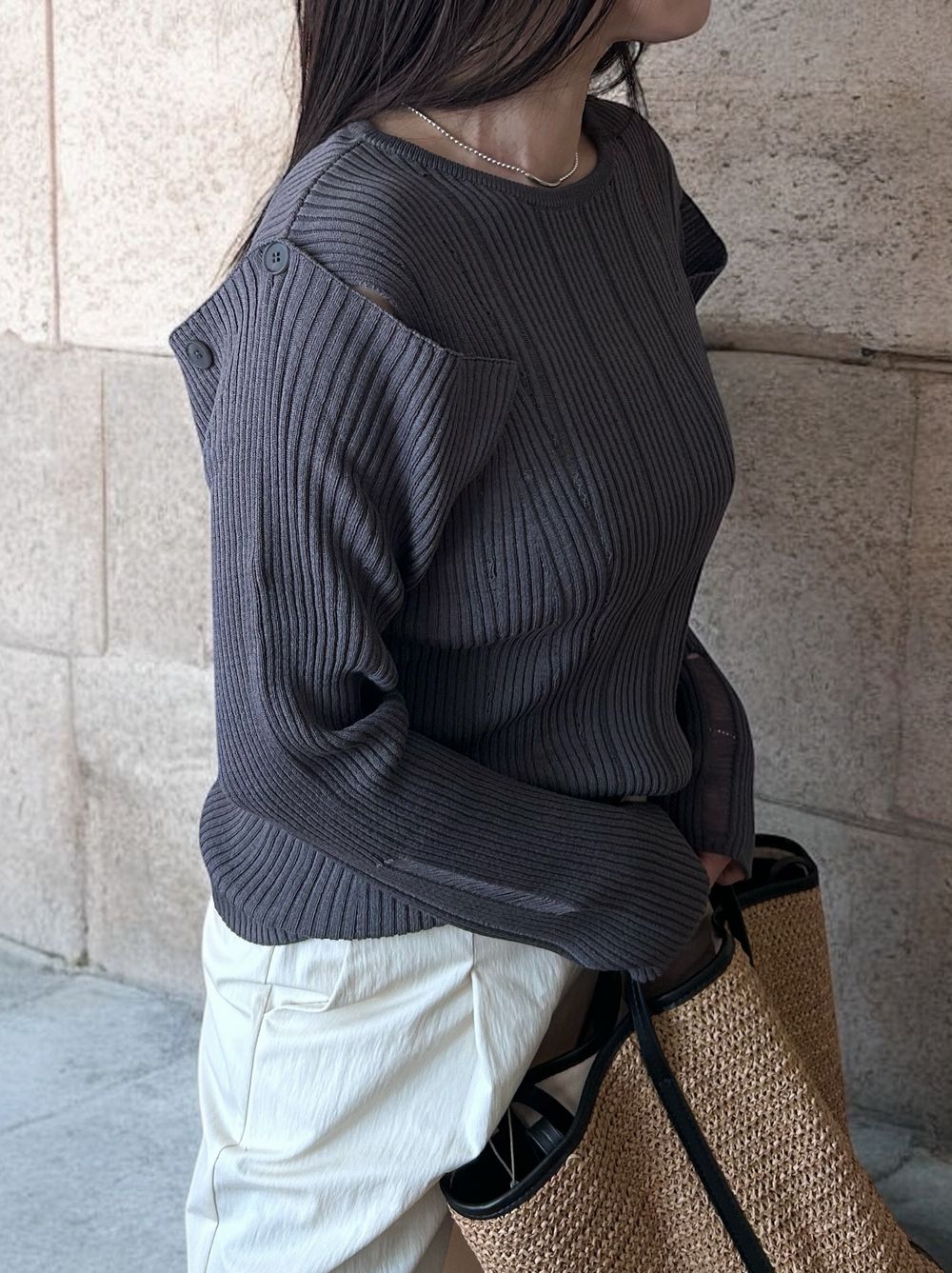2way Open shoulder ダメージサマーニット