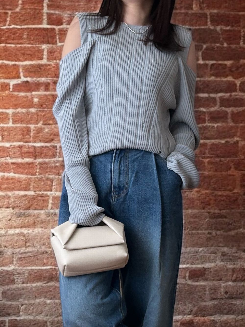 2way Open shoulder ダメージサマーニット