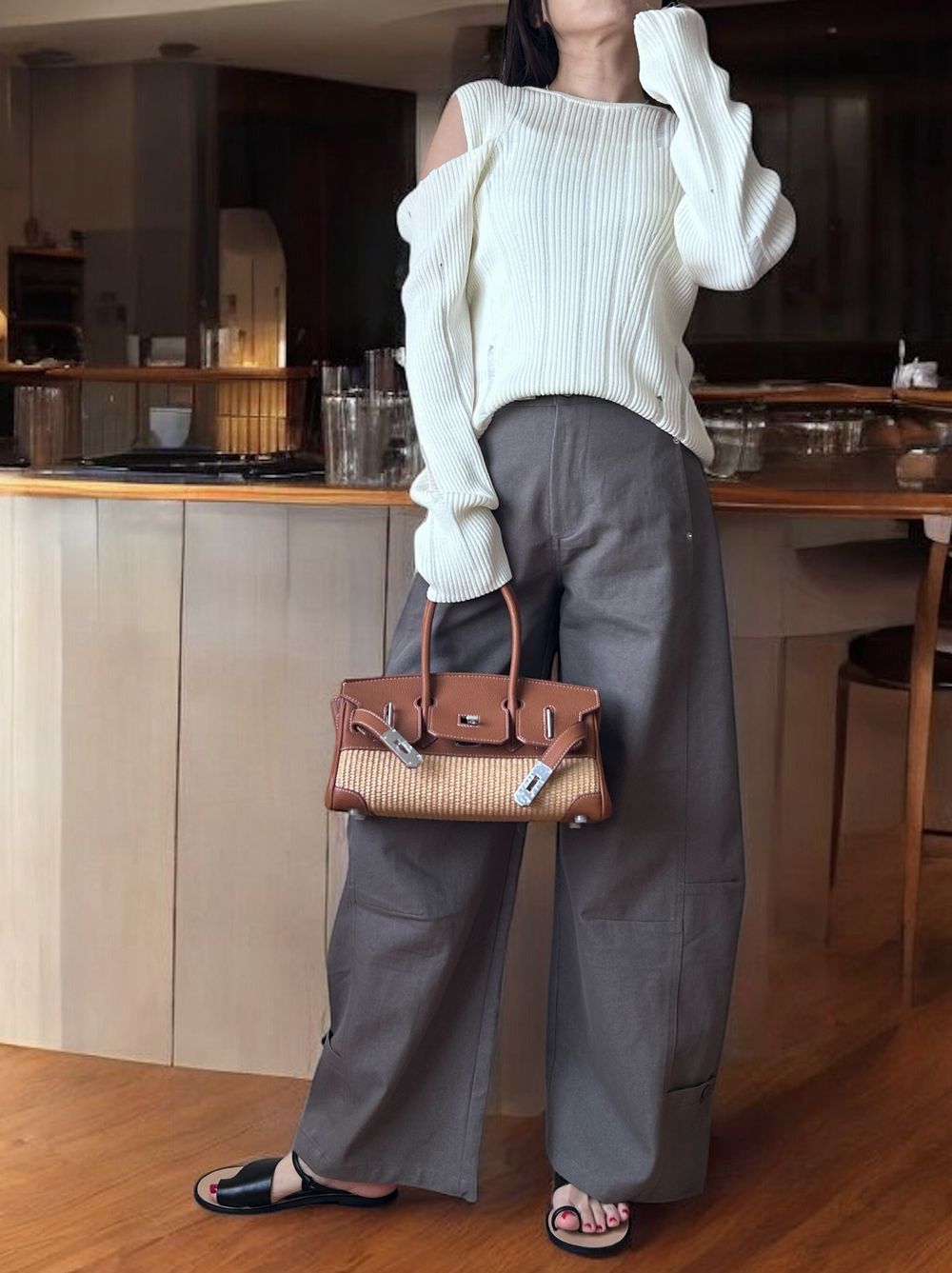 2way Open shoulder ダメージサマーニット