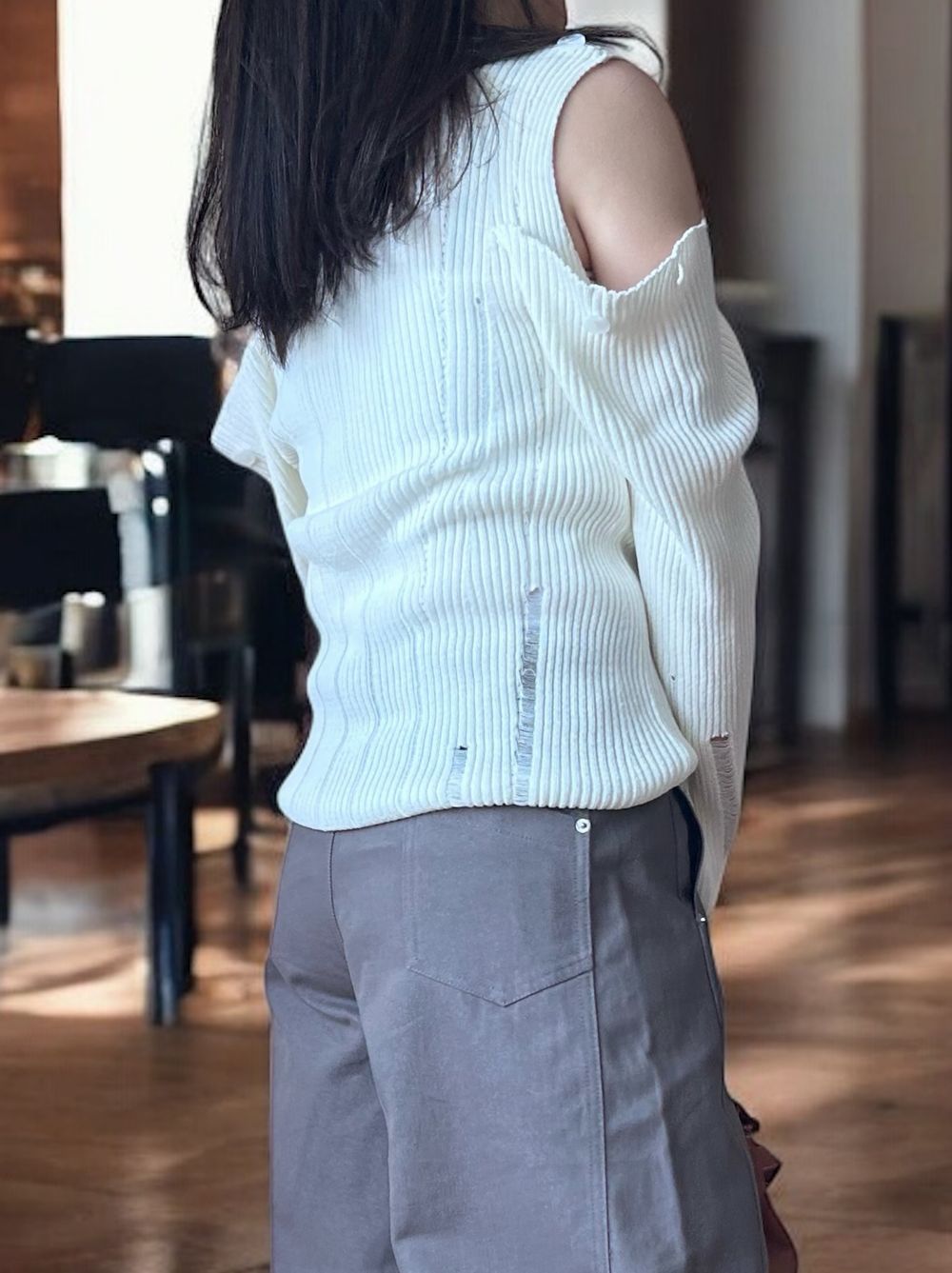 2way Open shoulder ダメージサマーニット
