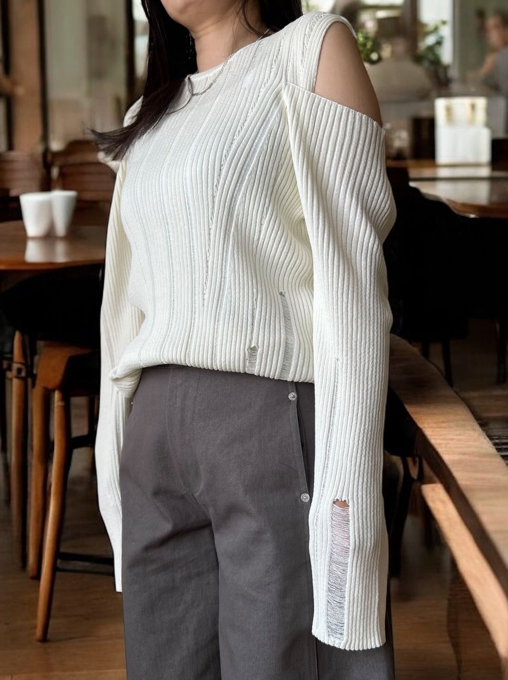 2way Open shoulder ダメージサマーニット