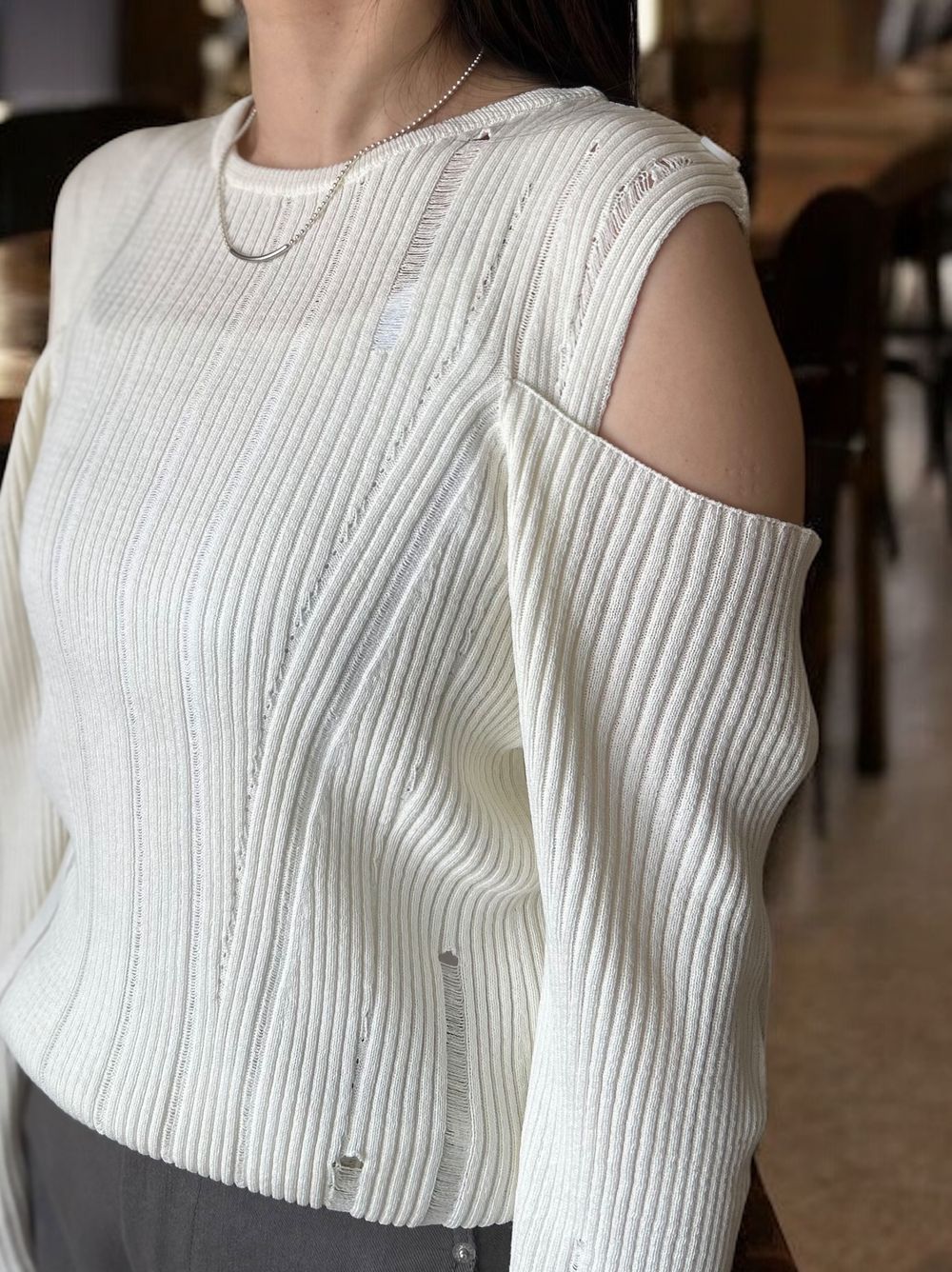 2way Open shoulder ダメージサマーニット