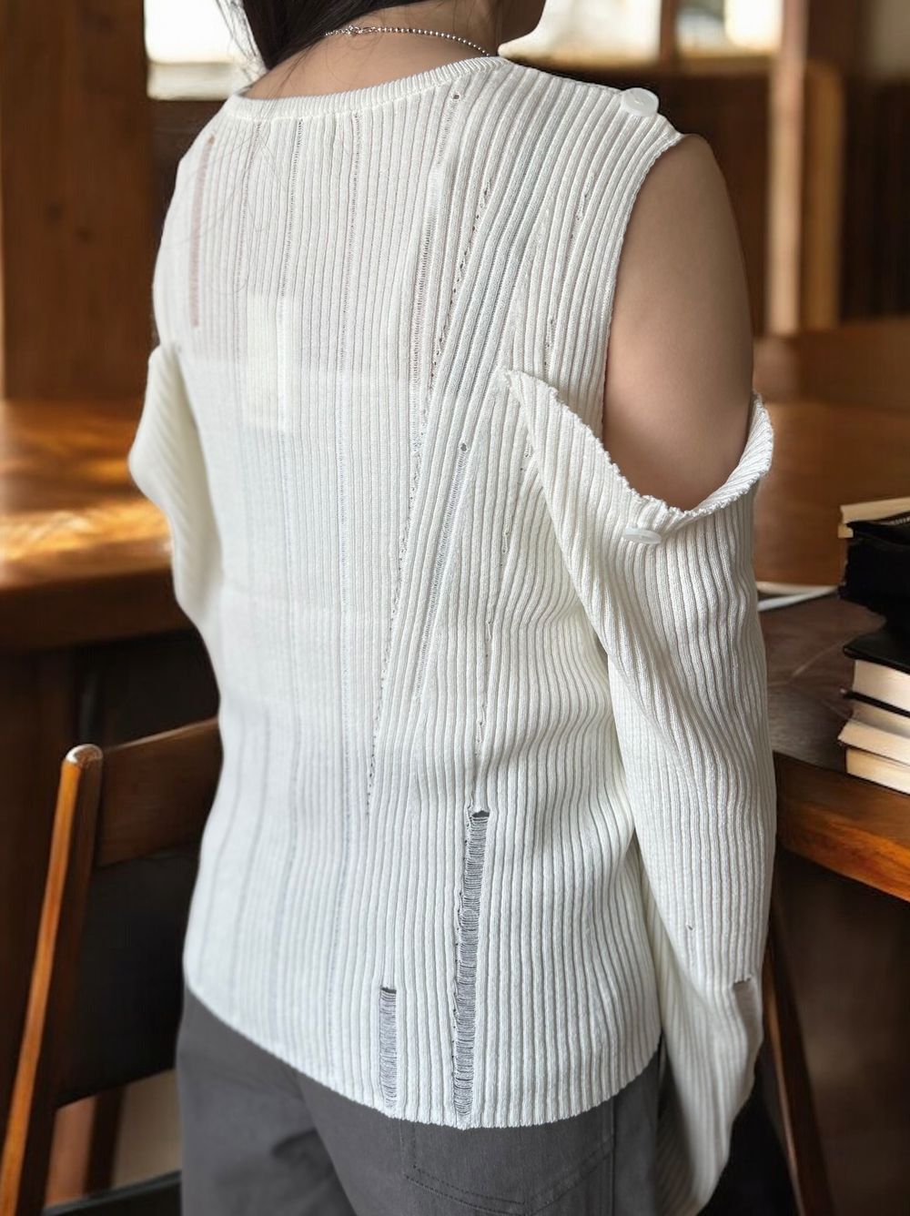 2way Open shoulder ダメージサマーニット