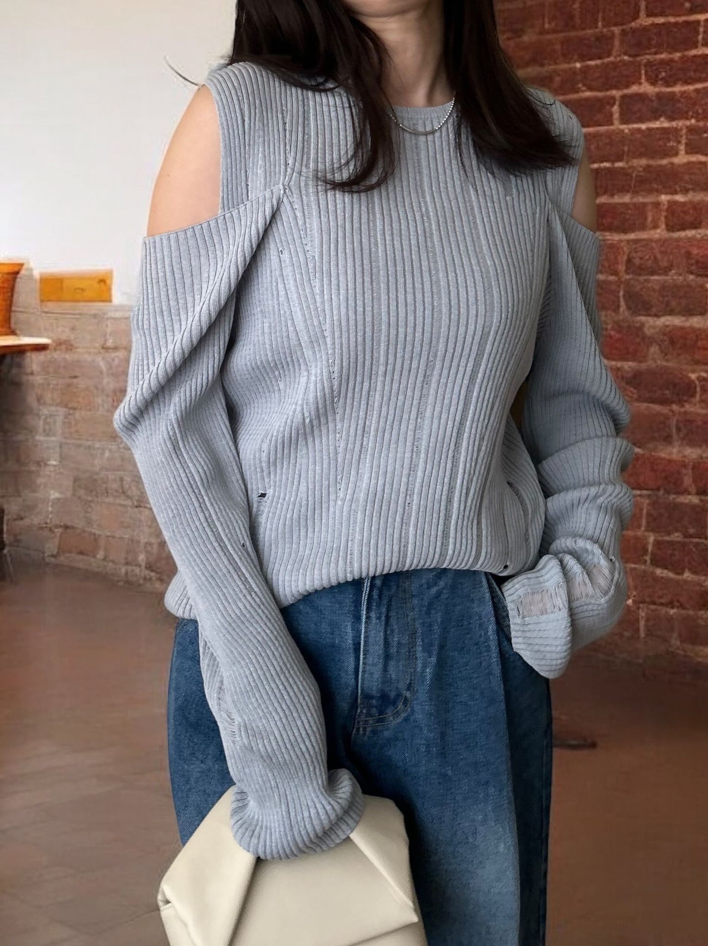 2way Open shoulder ダメージサマーニット