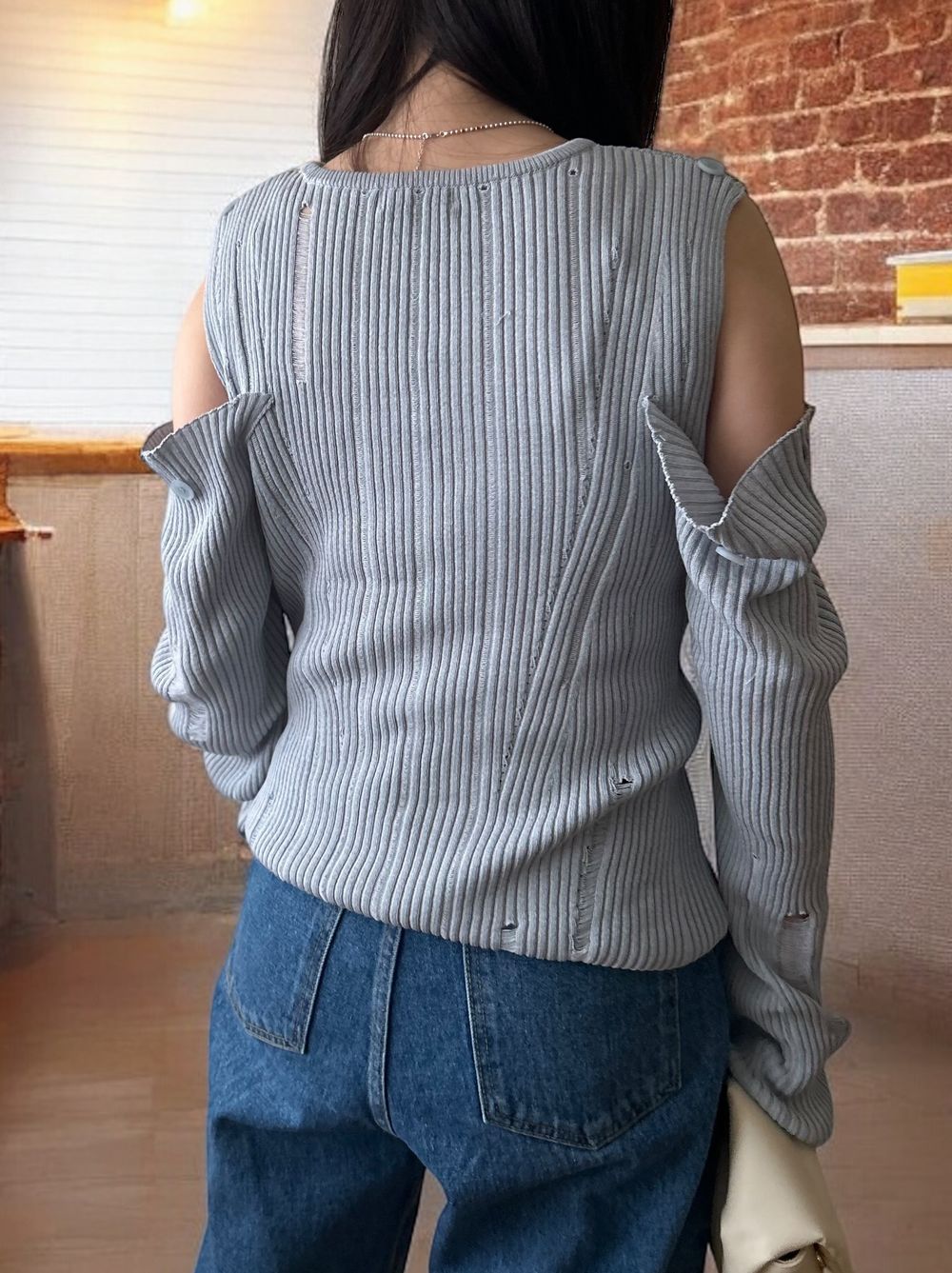 2way Open shoulder ダメージサマーニット
