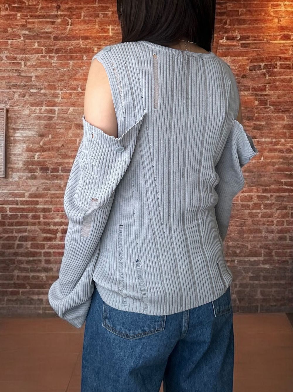 2way Open shoulder ダメージサマーニット