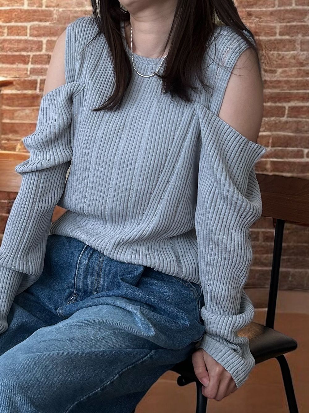 2way Open shoulder ダメージサマーニット