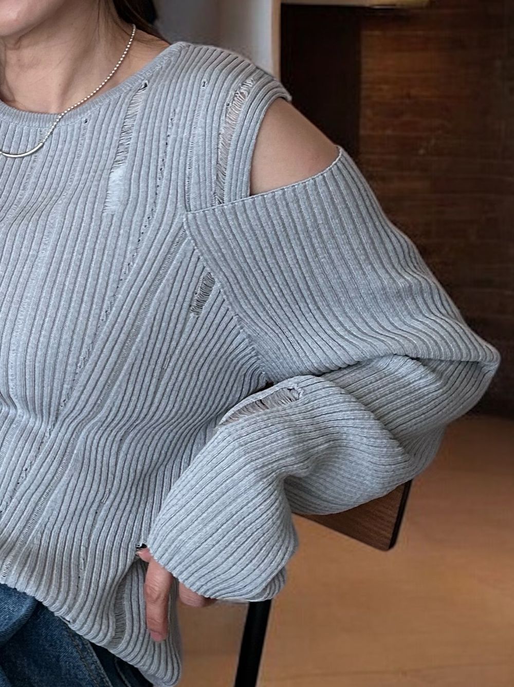 2way Open shoulder ダメージサマーニット