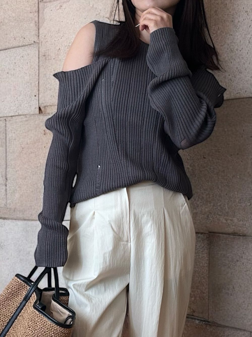 2way Open shoulder ダメージサマーニット
