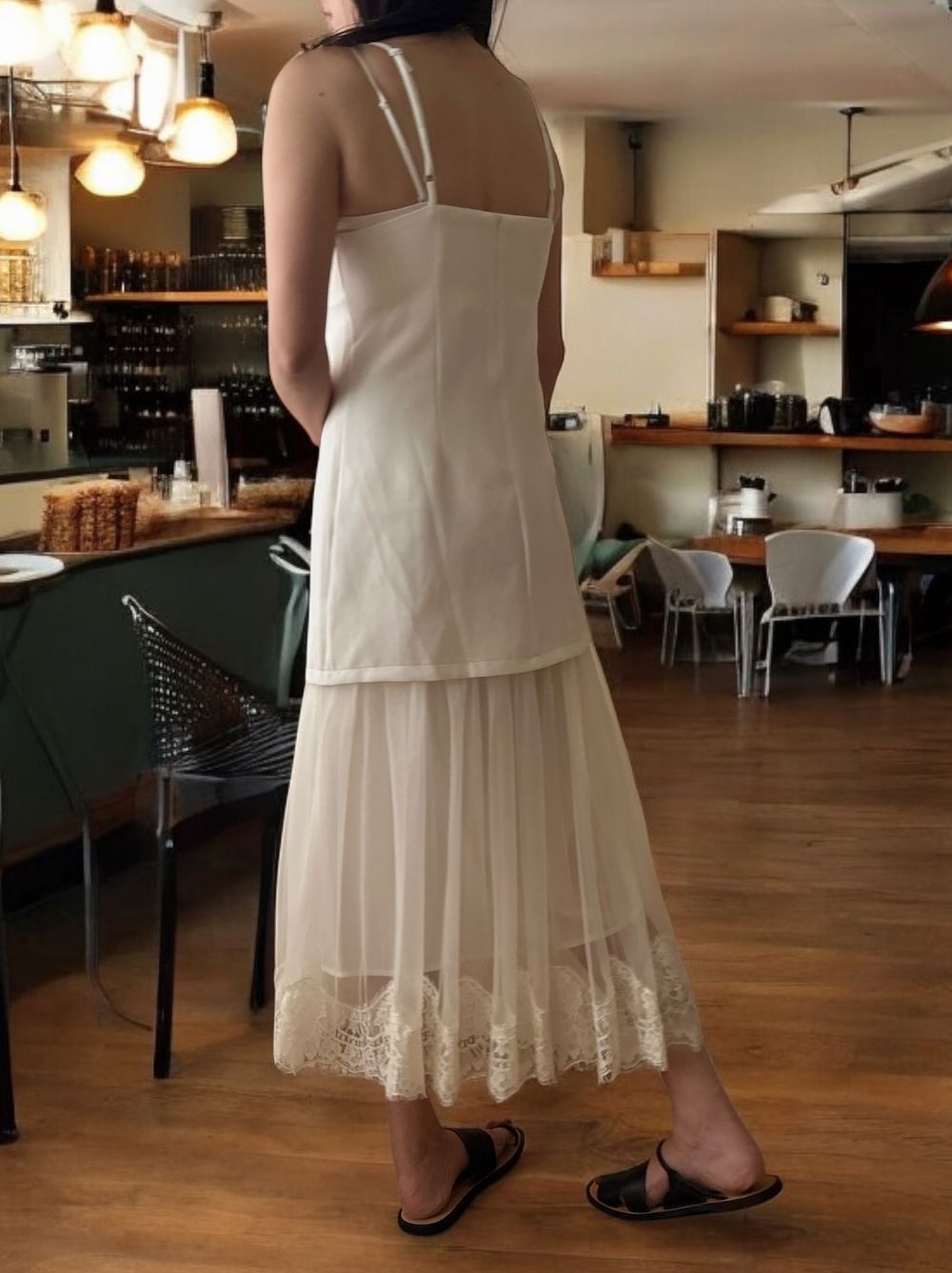 Lace layered ドッキングキャミワンピース